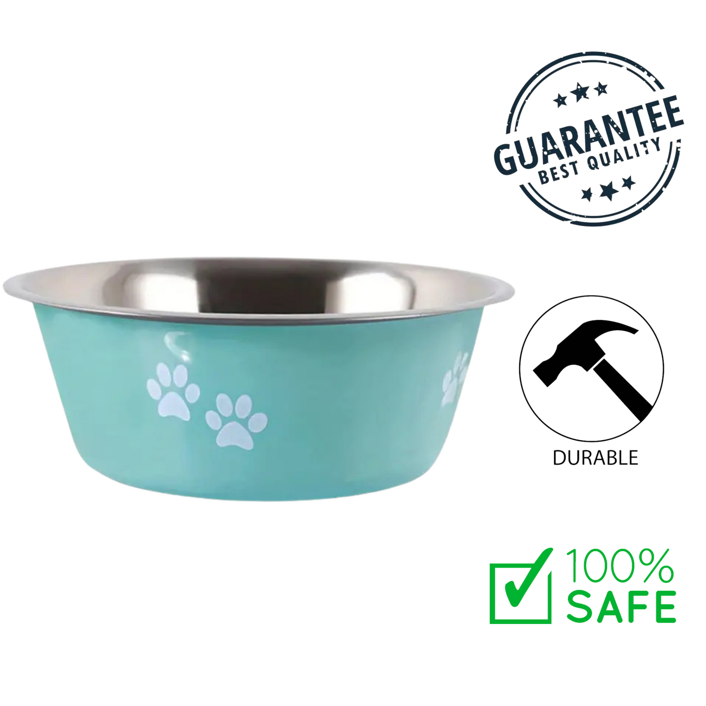 Ashario Pets - Stainless Steel Pet Bowl with Non-Slip Base Turquoise - Small