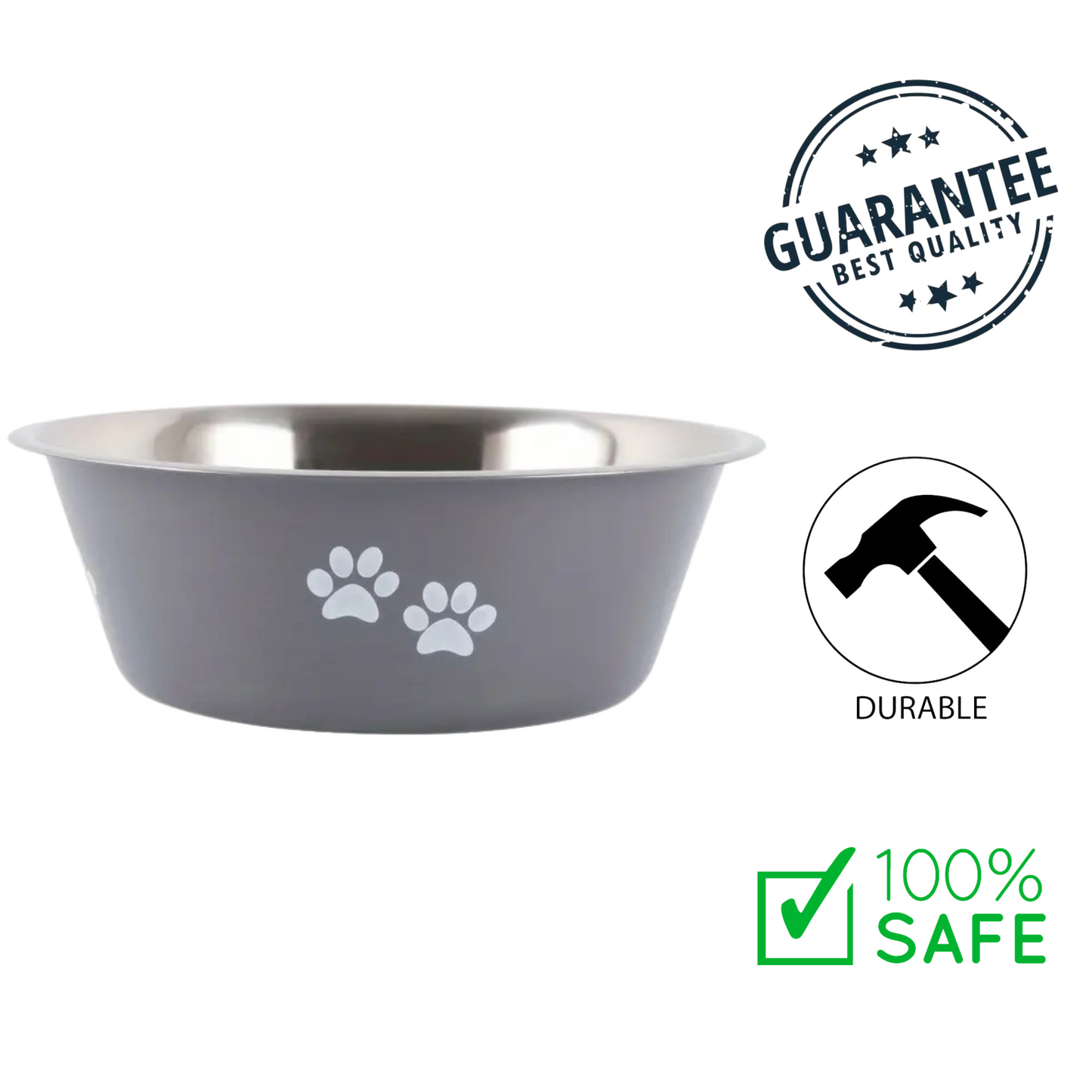 Ashario Pets - Stainless Steel Pet Bowl with Non-Slip Base Grey - Small