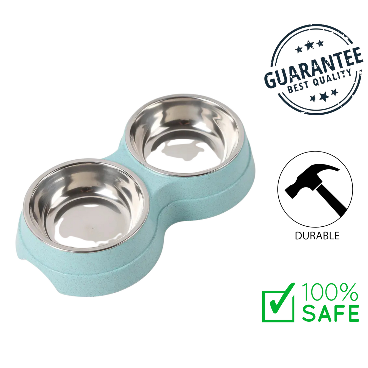 Ashario Pets - Deluxe Non-Slip Double Bowl Pet Feeder Stainless Steel - Blue