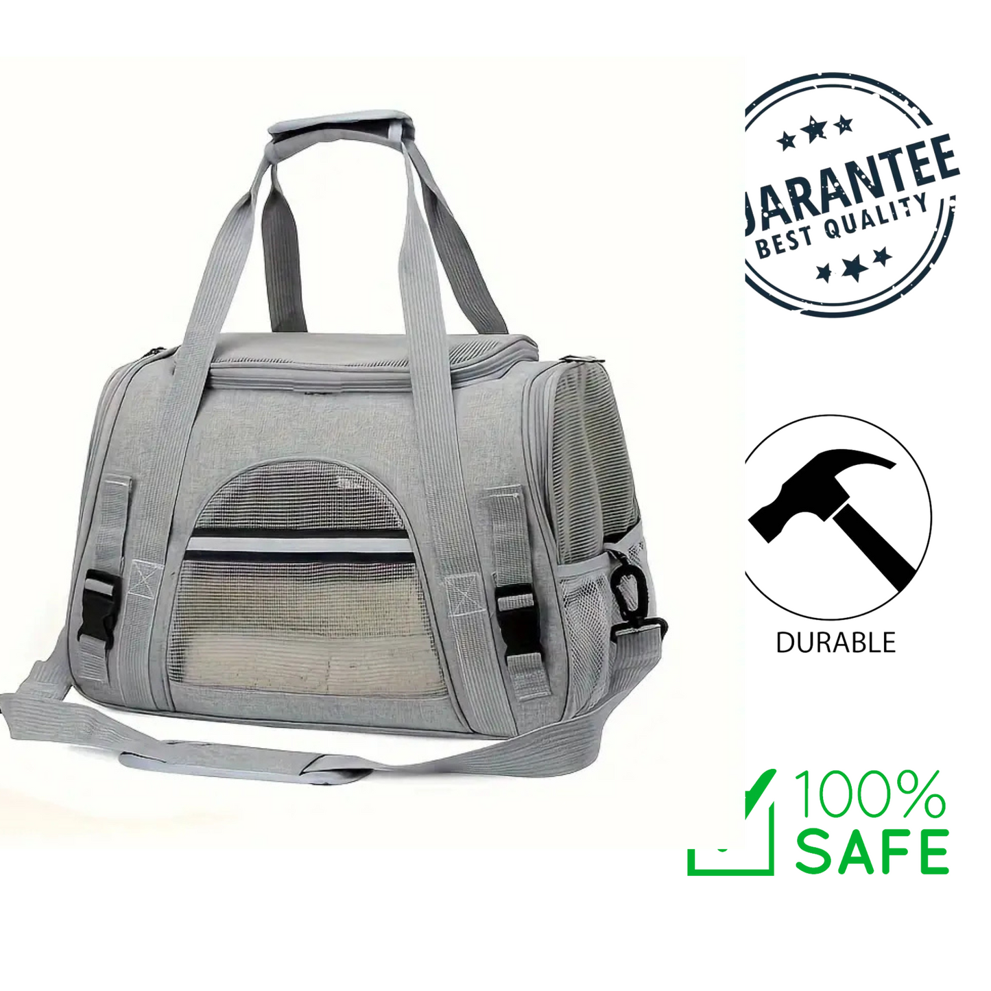 Ashario Pets - Ultra Comfort Portable Pet Travel Carrier Bag - Grey