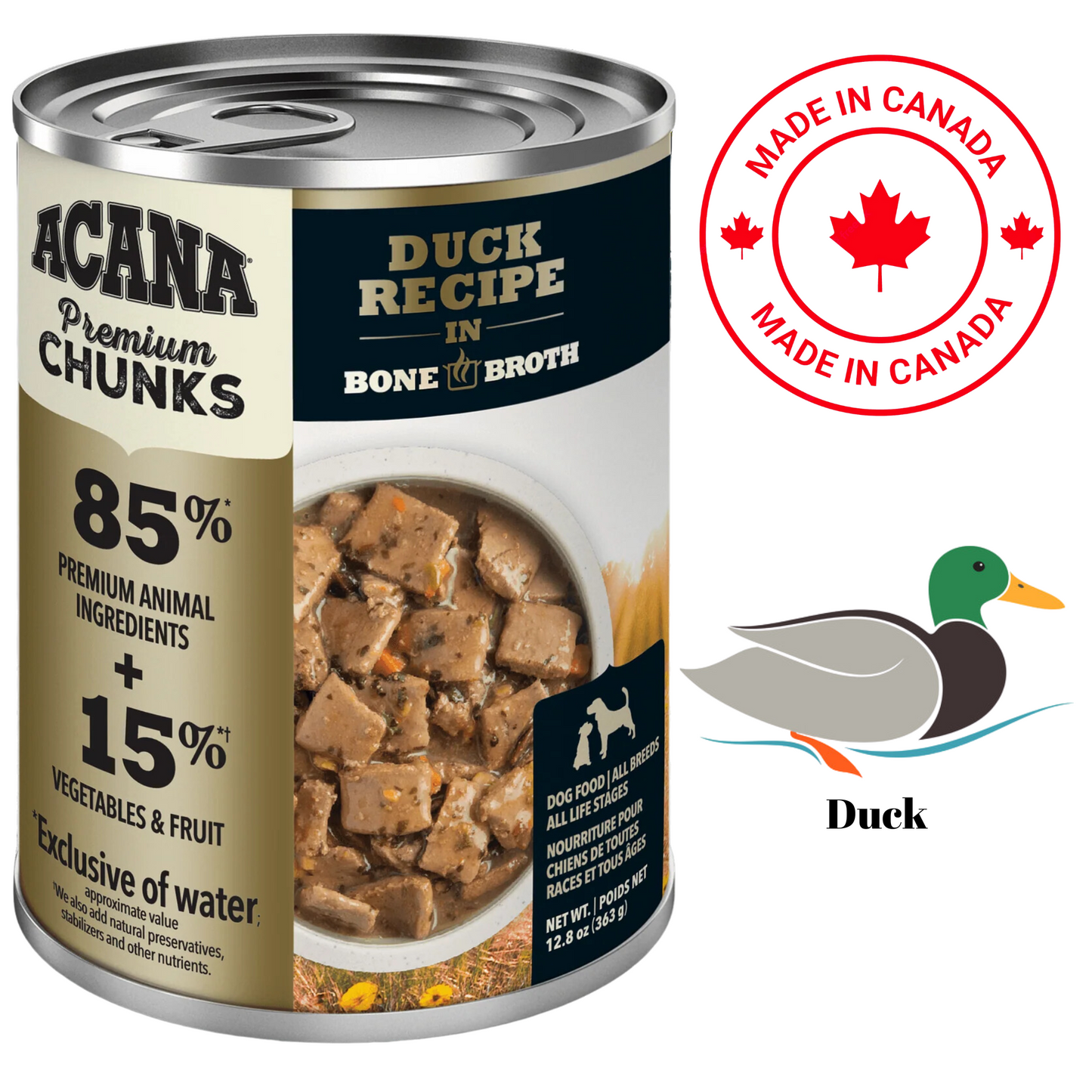 Acana - Duck in Bone Broth Canned Dog Food - 12.8 Oz