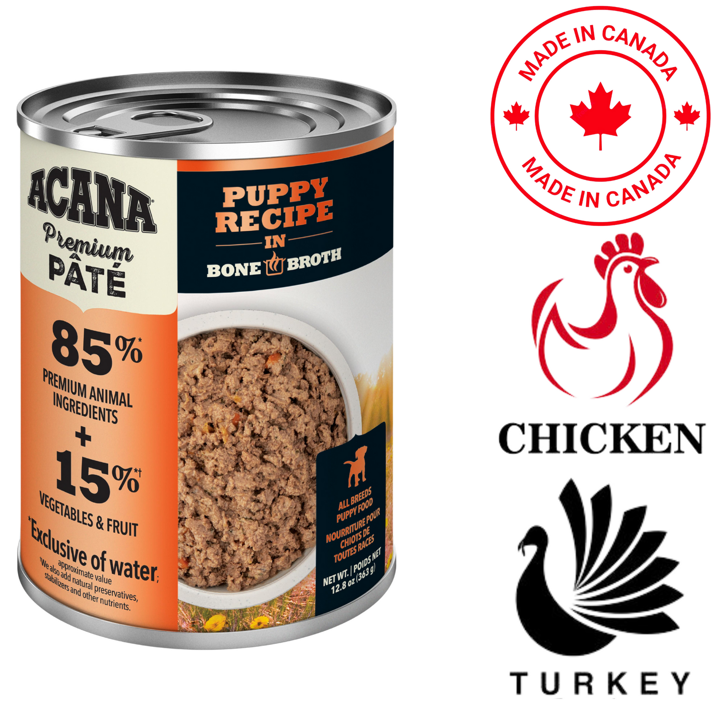Acana - Puppy in Bone Broth Canned Dog Food - 12.8 Oz