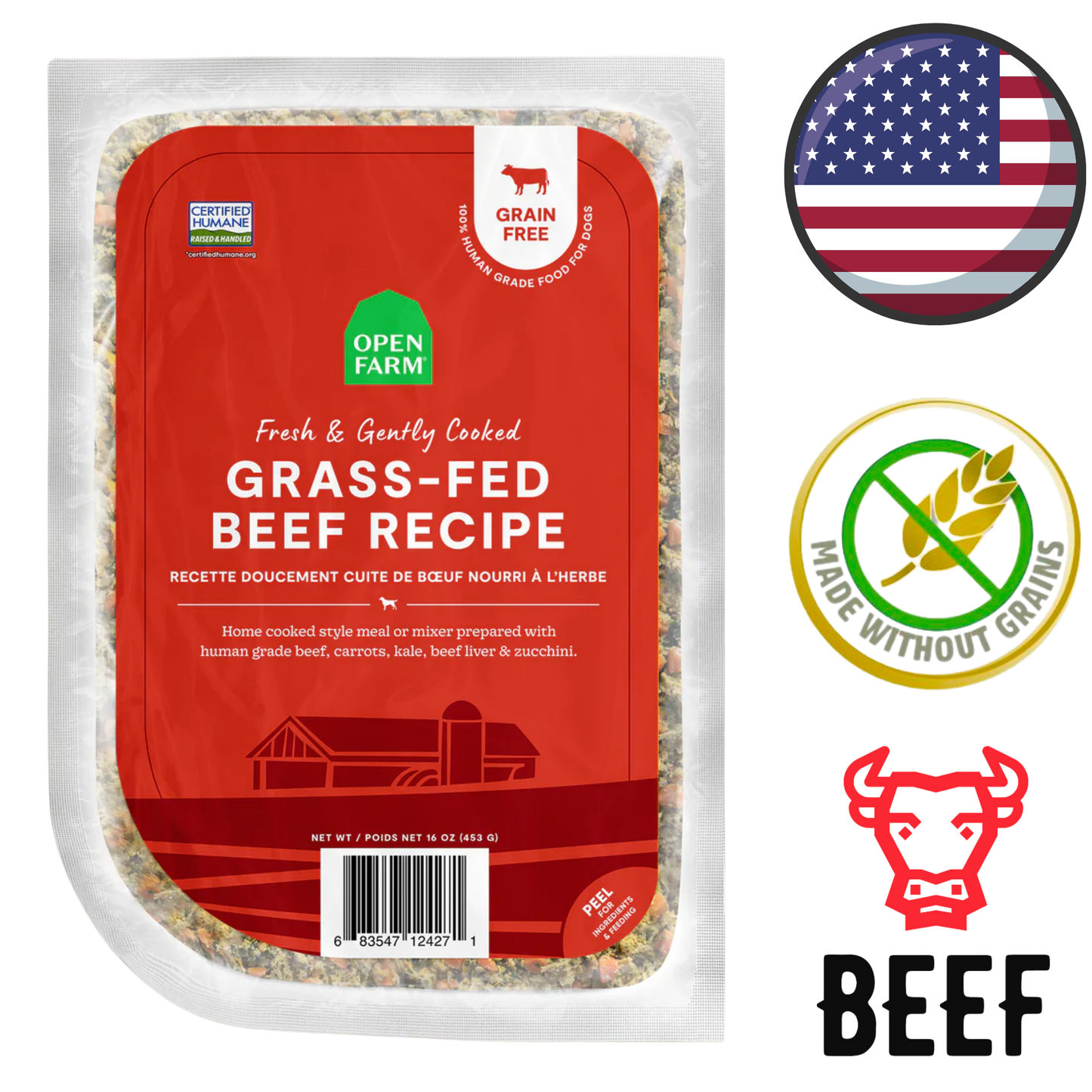 Open Farm - Gently Cooked Grass-Fed Beef Recipe Dog Food - 16 Oz