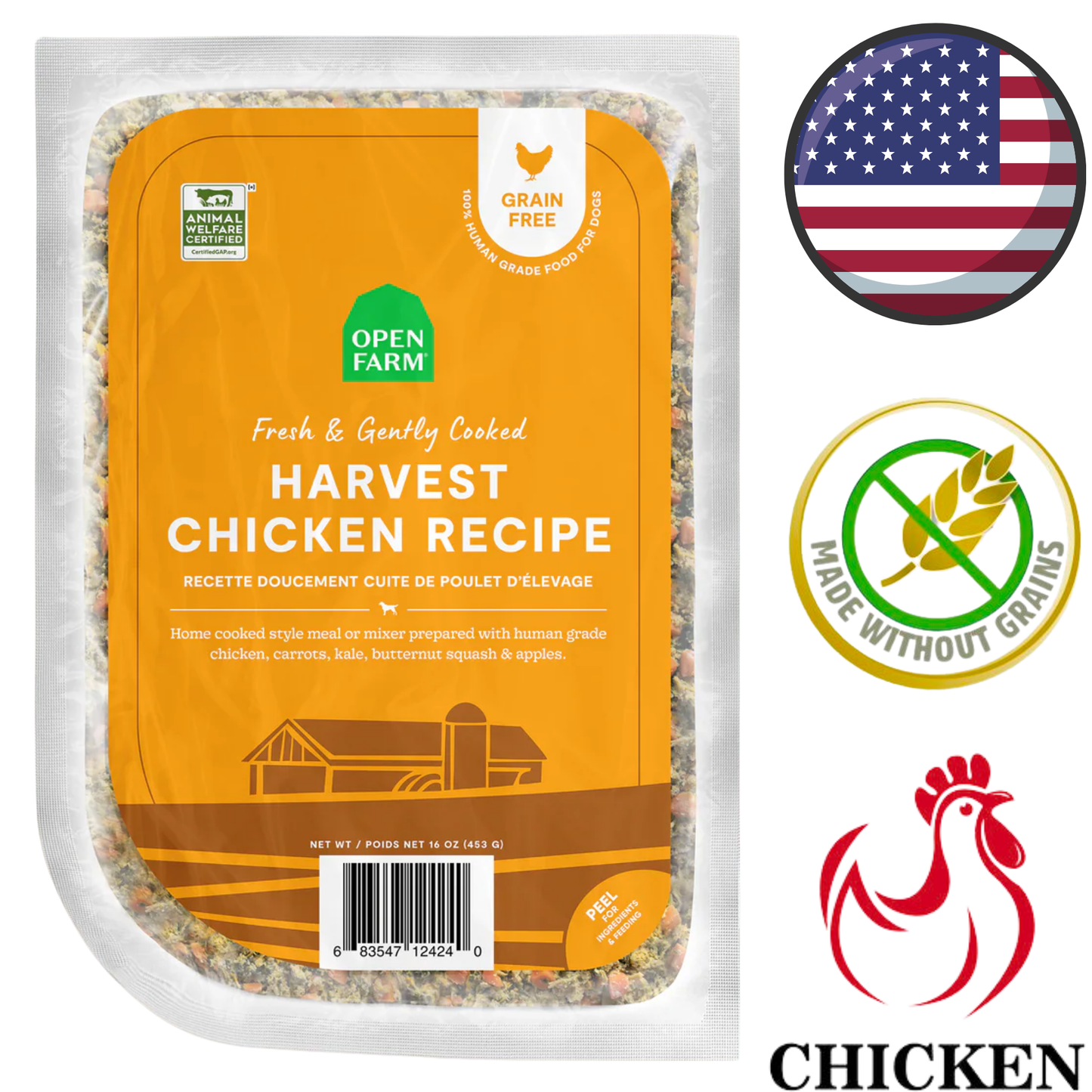 Open Farm - Gently Cooked Harvest Chicken Recipe Dog Food - 16 Oz