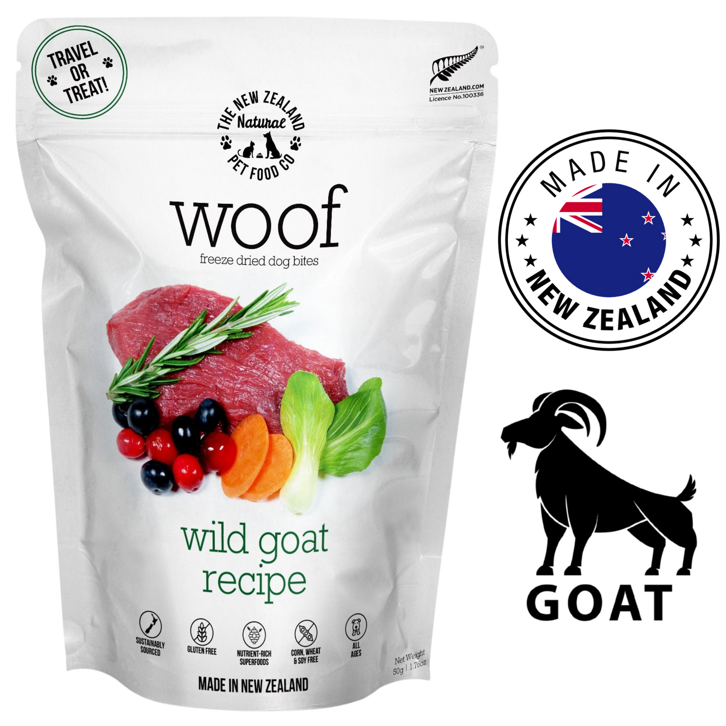 NZPF Woof - Goat Freeze Dried Dog Treats - 50 Grams