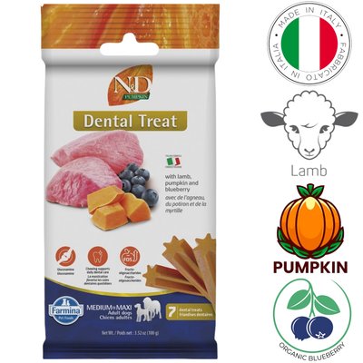 Farmina - Lamb & Blueberry Medium & Maxi Dental Dog Treat - 100 Grams