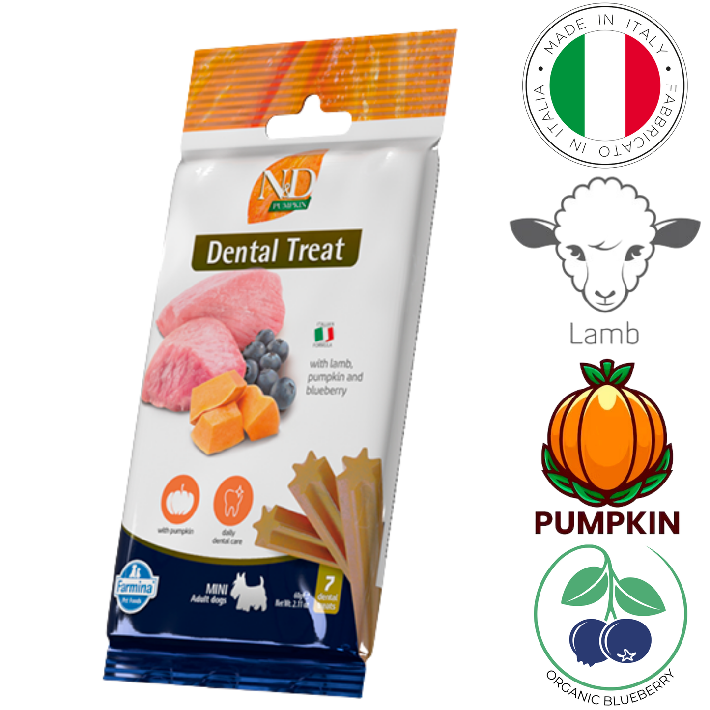 Farmina - Lamb & Blueberry Adult Mini Dental Dog Treat - 60 Grams