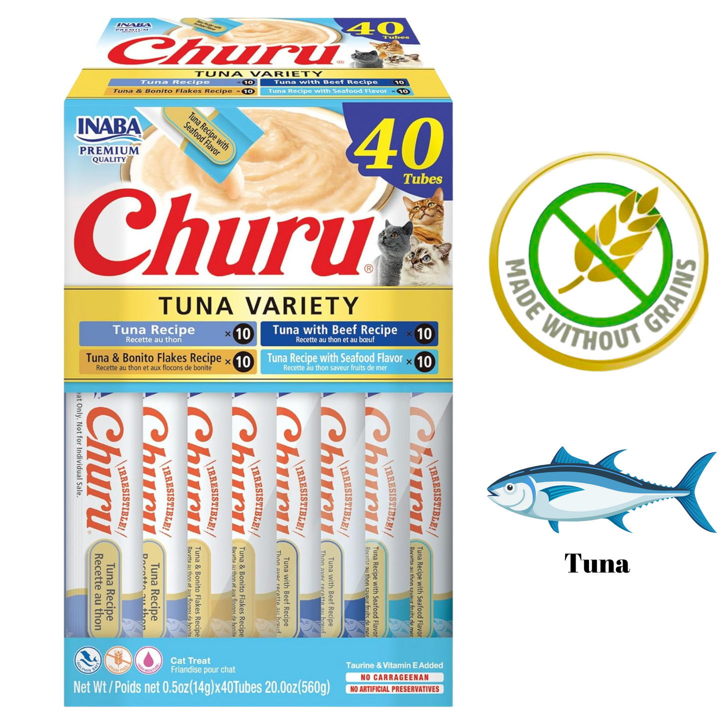 Inaba - Churu Tuna Recipe Cat Treats (Pack Of 40) - 2 Oz