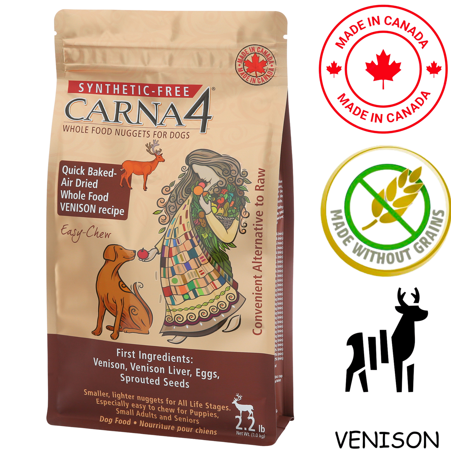 Carna4 - Easy Chew Grain Free Venison Dry Dog Food - 2.2 lb
