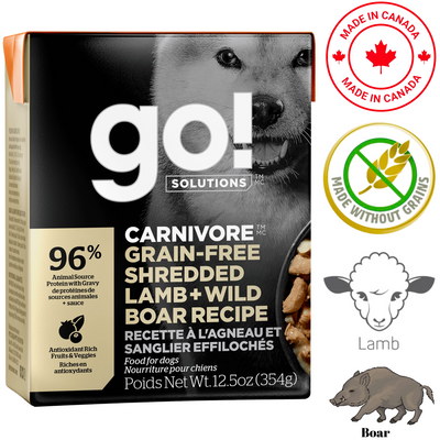 Go! Solutions - Carnivore Grain Free Shredded Lamb + Wild Boar Wet Dog Food - 12.5 Oz