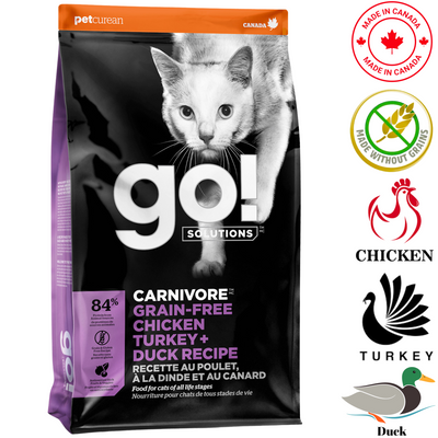 Go! Solutions - Carnivore Grain Free Chicken, Turkey + Duck Dry Cat Food - 3 lb