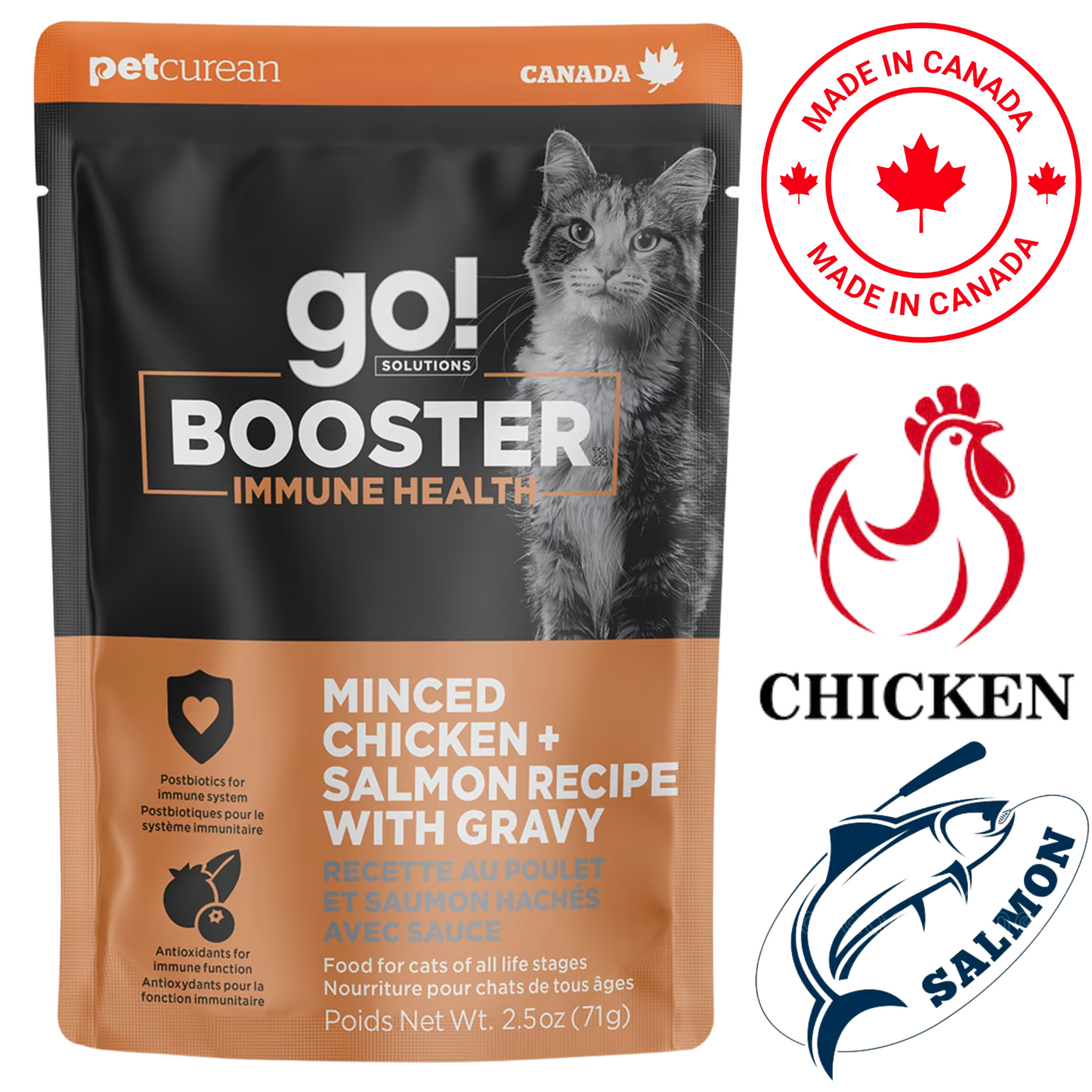 Go! Solutions - Booster Immune Health Minced Chicken + Salmon With Gravy Wet Cat Food Topper - 2.5 Oz