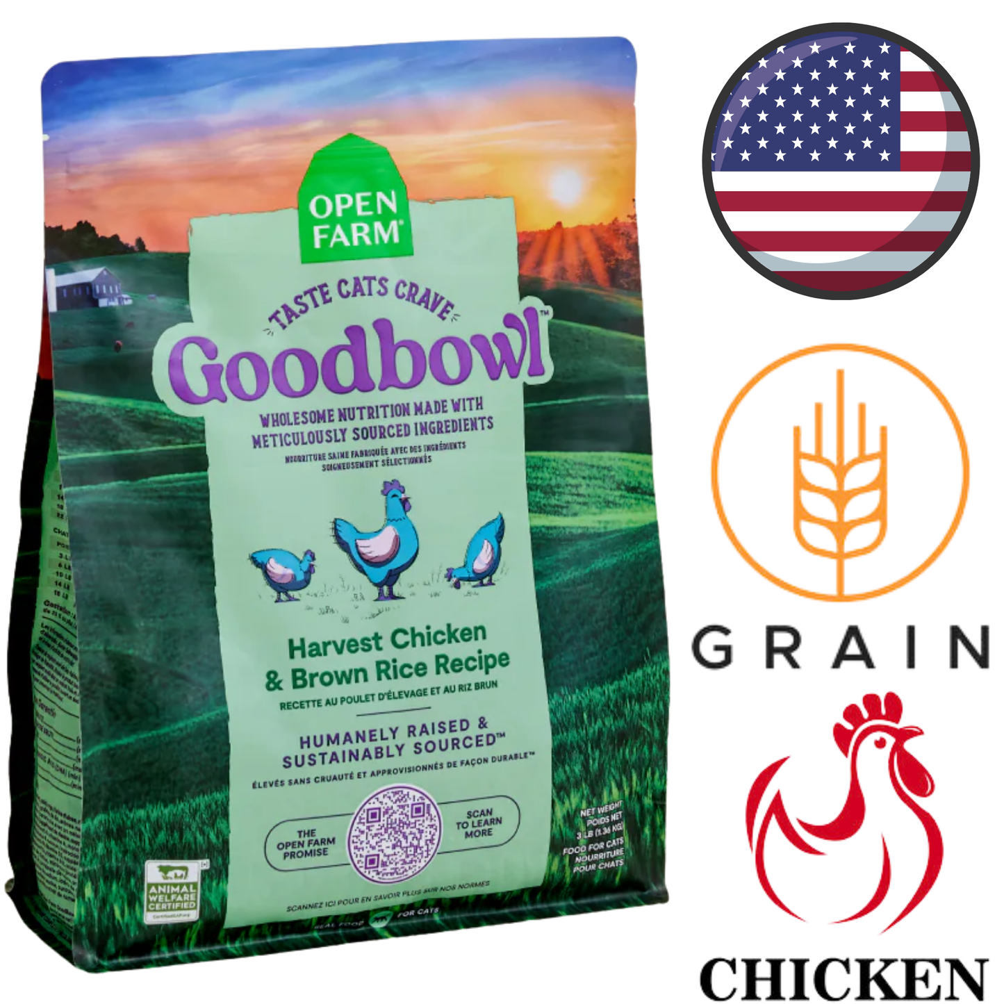Open Farm - Goodbowl Harvest Chicken & Brown Rice Dry Cat Food - 3 lb