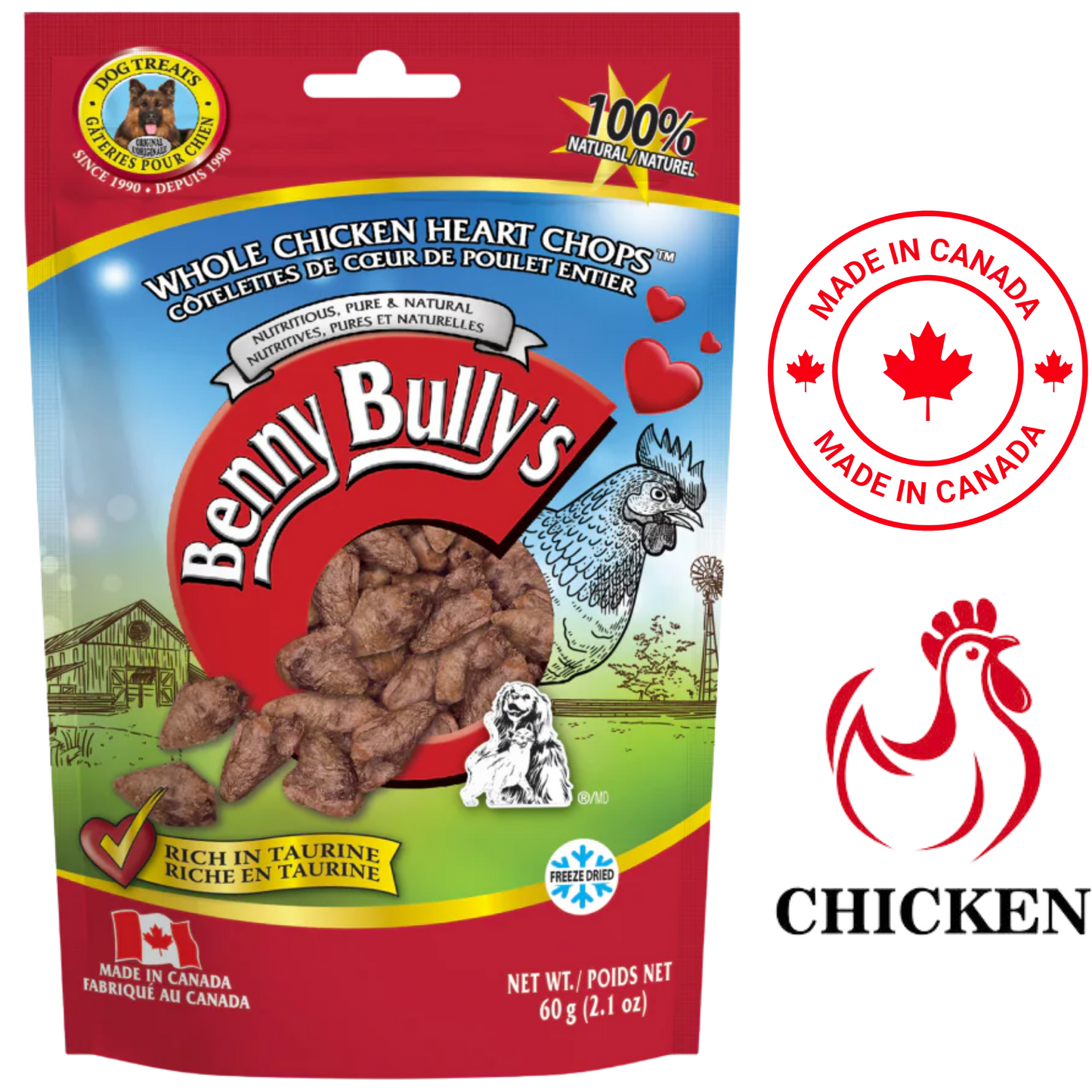 Benny Bully's - Chicken Heart Chops Dog Treats - 60 Grams