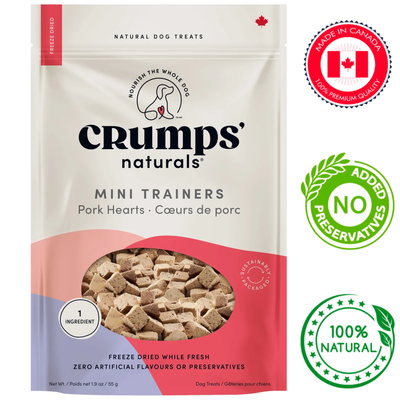 Crumps' Naturals - Freeze Dried Pork Hearts Mini Trainers Dog Treats - 115 Grams