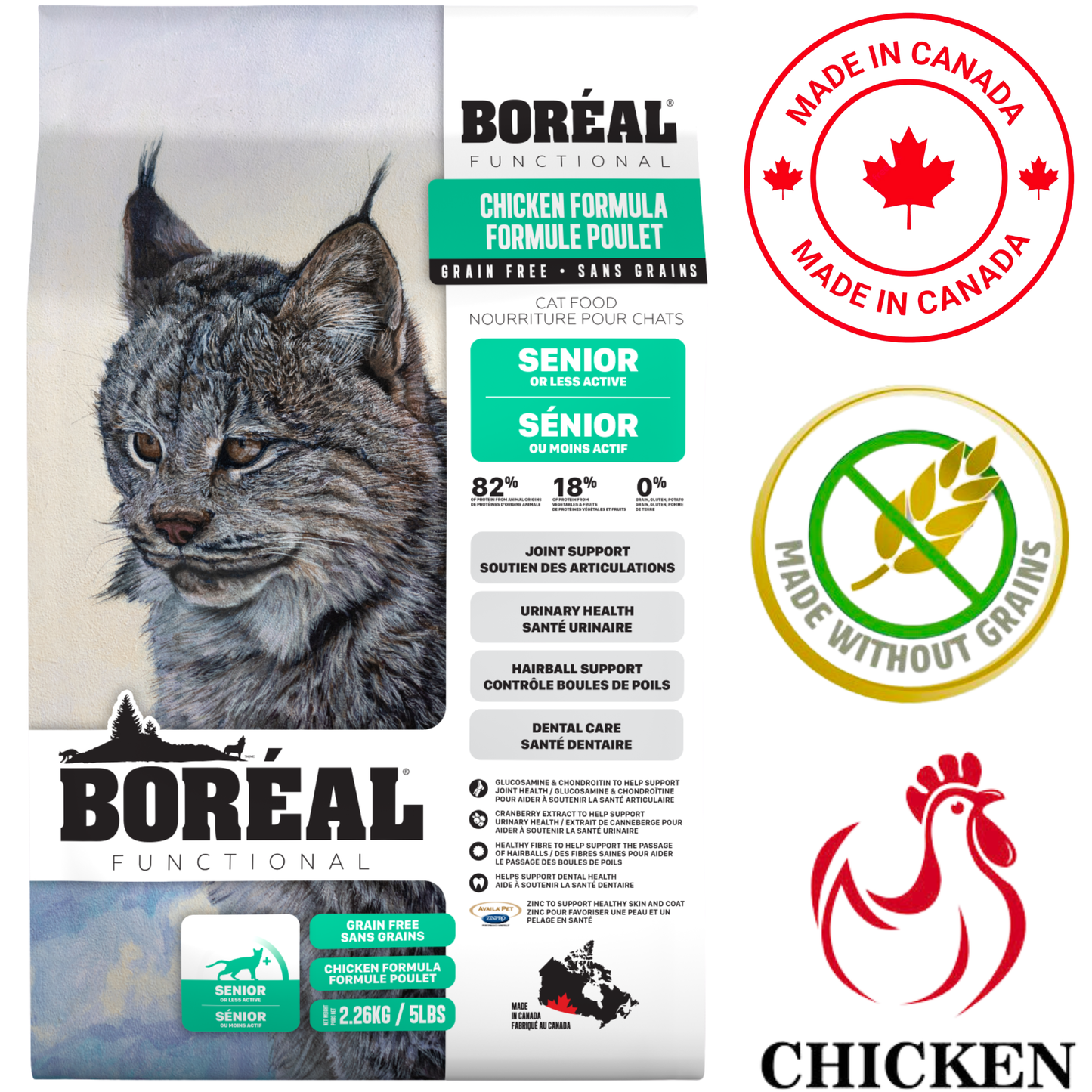 Boreal - Functional Senior Grain Free Chicken Dry Cat Food - 5 lb