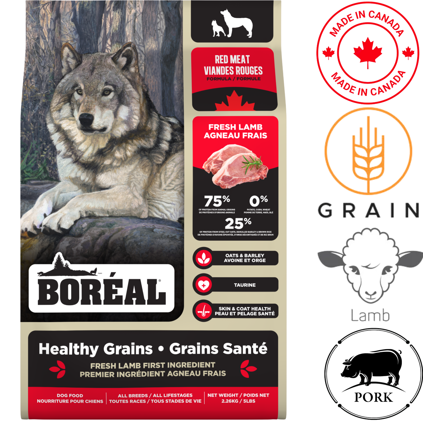 Boreal - Healthy Grains Red Meat Dry Dog Food - 5 lb