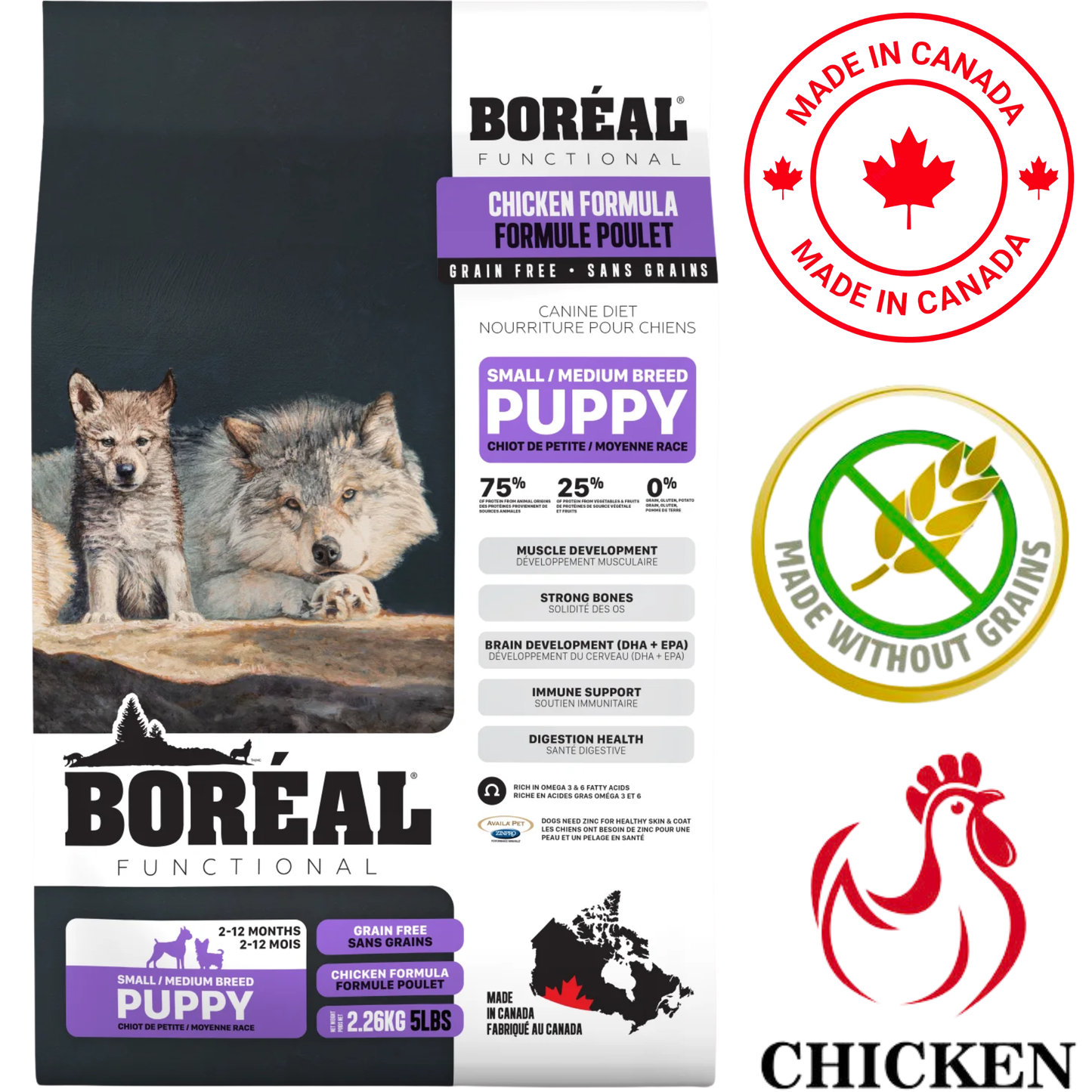 Boreal - Functional Small & Medium Breed Puppy Chicken Dry Dog Food - 5 lb