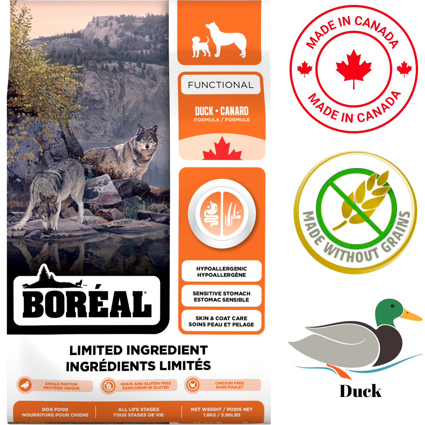 Boreal - Functional Limited Ingredient Grain Free Duck Dry Dog Food - 4 lb