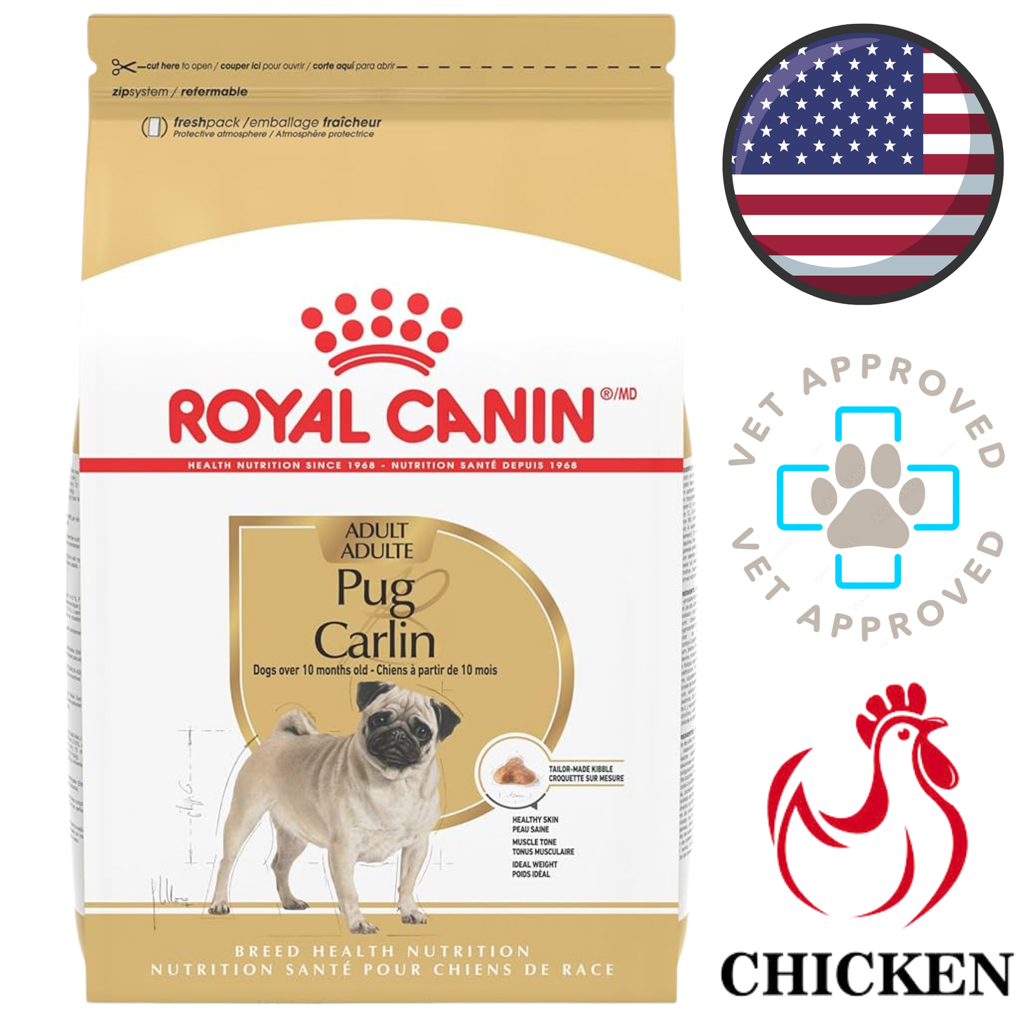 Royal Canin - Breed Health Nutrition Pug Adult Dry Dog Food - 10 lb