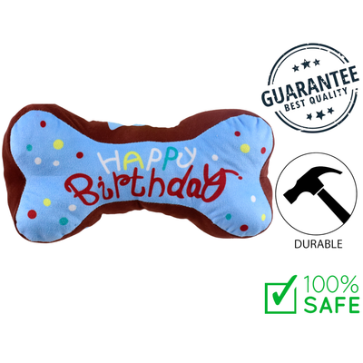 Riley & Rex - Squeaky Plush Happy Birthday Bone Dog Toy - 10.63 In