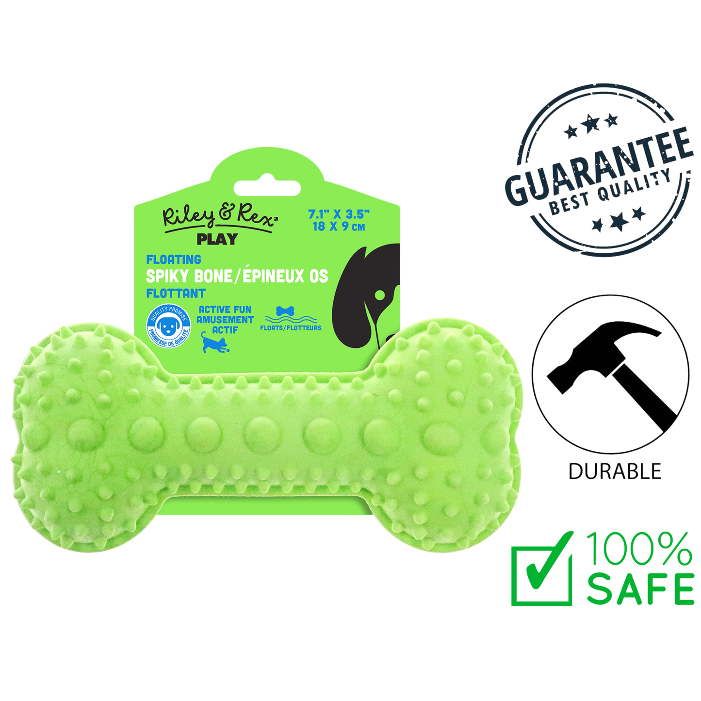 Riley & Rex - Floating Spiky Bone Dog Toy - 7 In