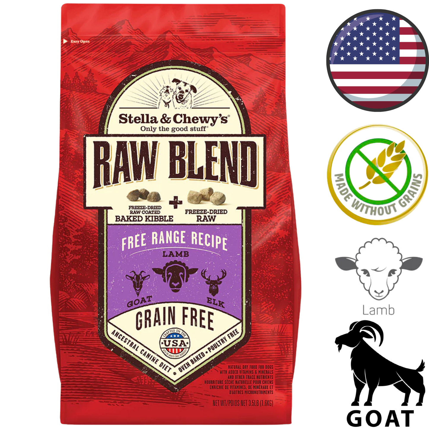 Stella & Chewy's - Grain Free Free Range Raw Blend Kibble Dry Dog Food - 3.5 lb