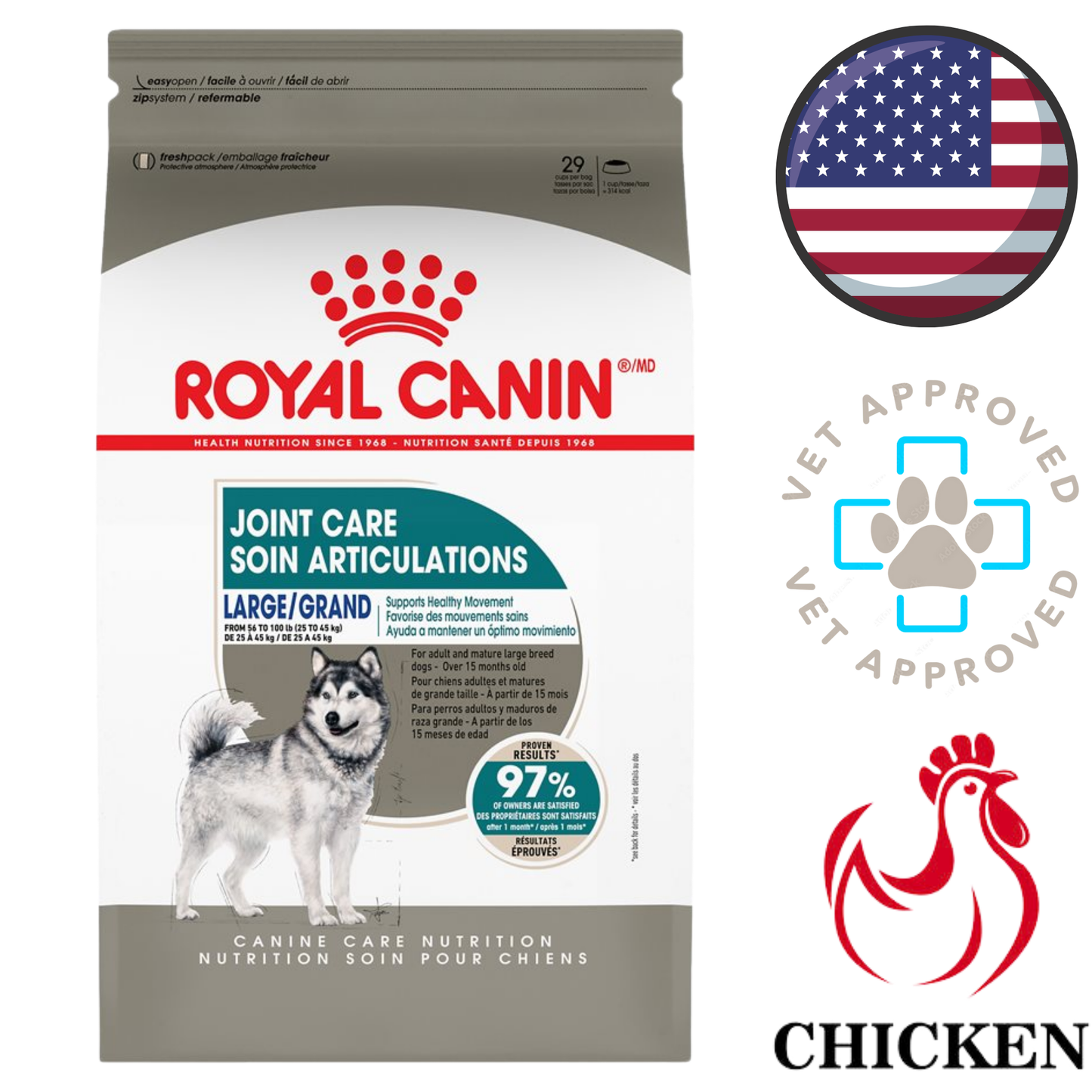Royal Canin - 关节和毛发护理大型成年犬干粮 - 30 磅