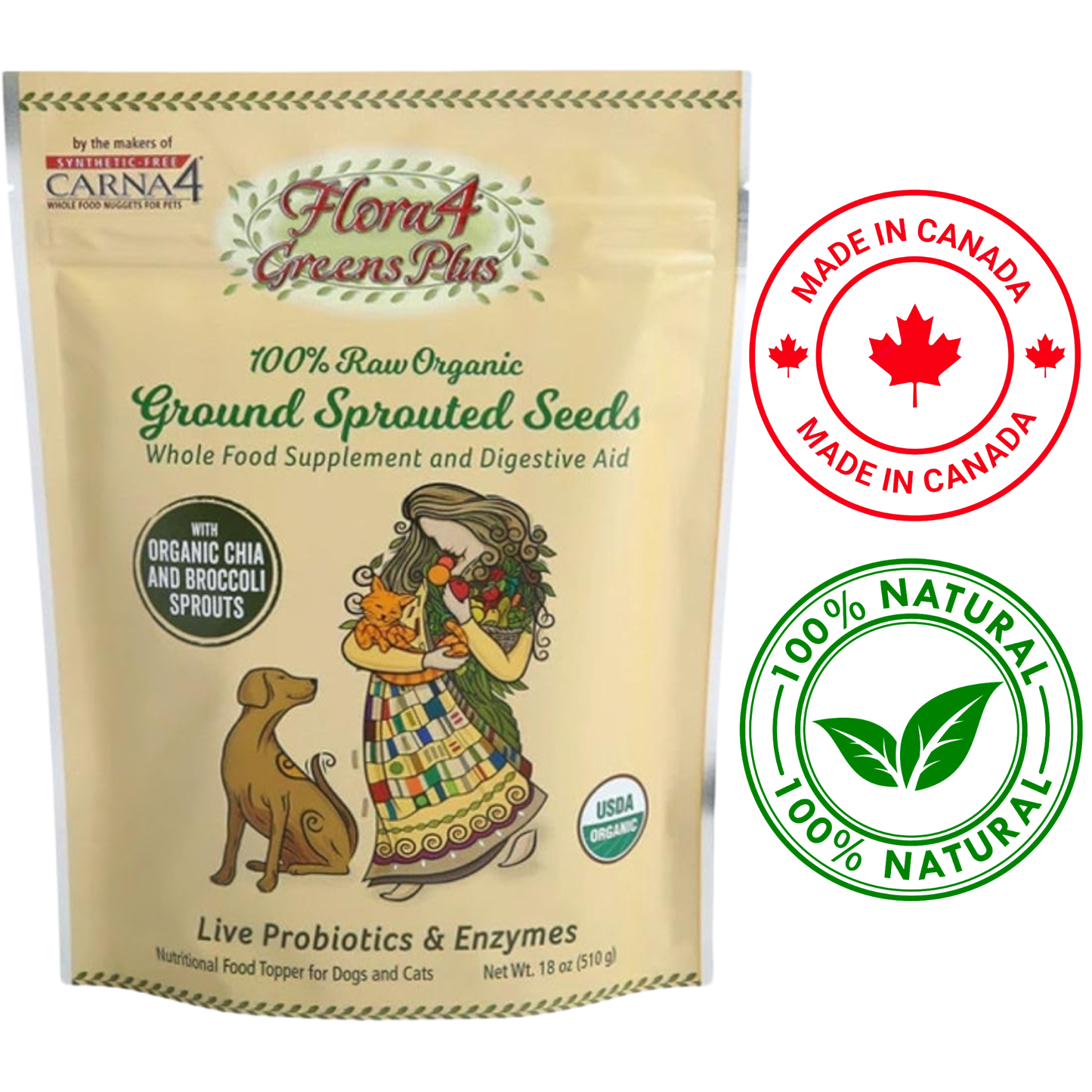 Carna4 - Flora4 Greens Plus Ground Sprouted Seeds Dog & Cat Food Topper - 1.5 Oz