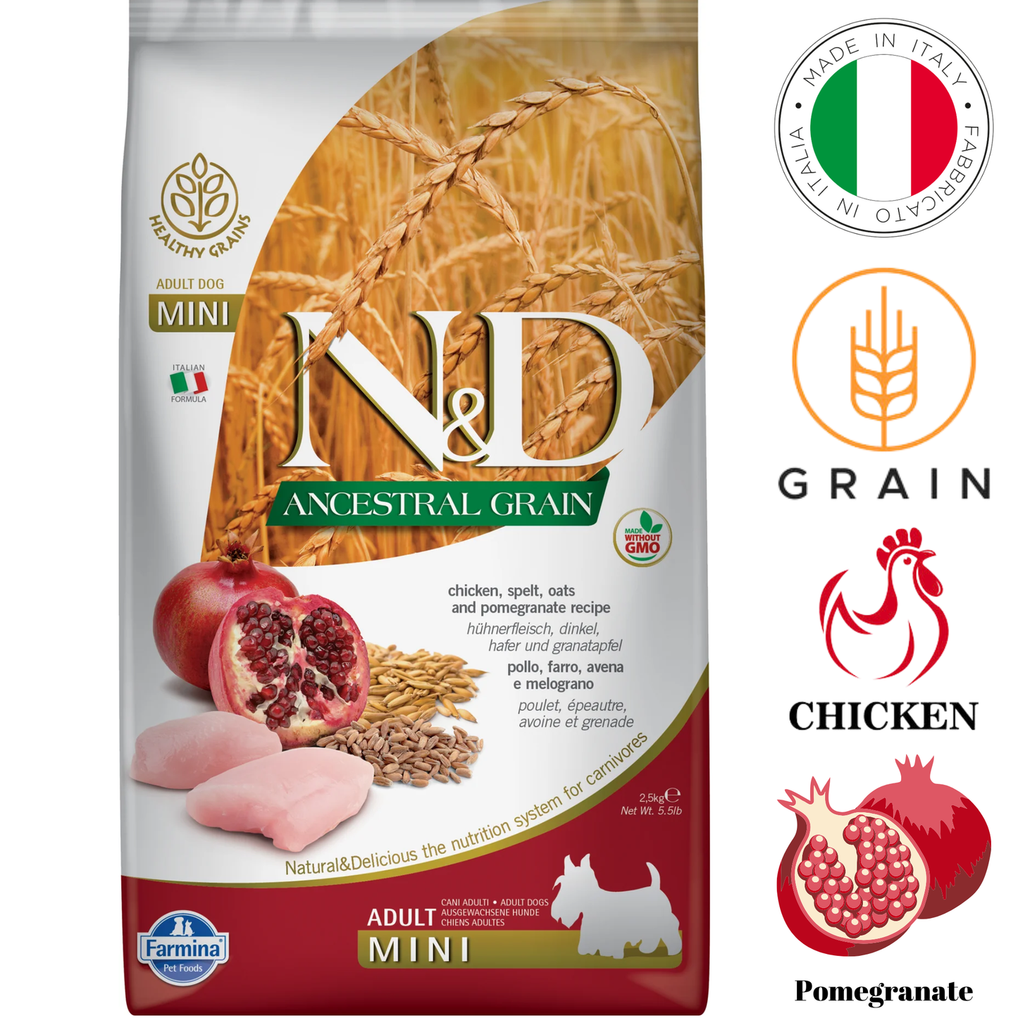 Farmina - Ancestral Grain Chicken & Pomegranate Adult Mini Dry Dog Food - 5.5 lb