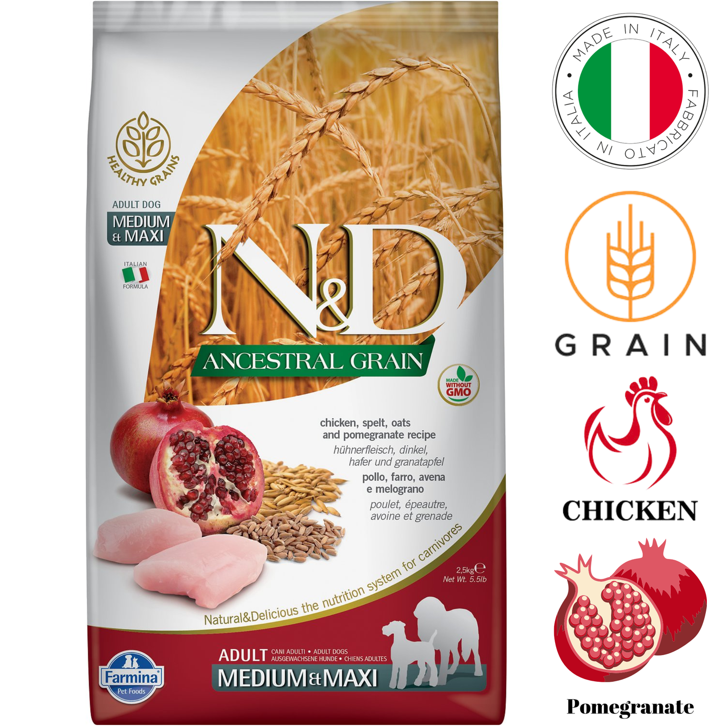 Farmina - Ancestral Grain Chicken & Pomegranate Medium & Maxi Dry Dog Food - 5.5 lb