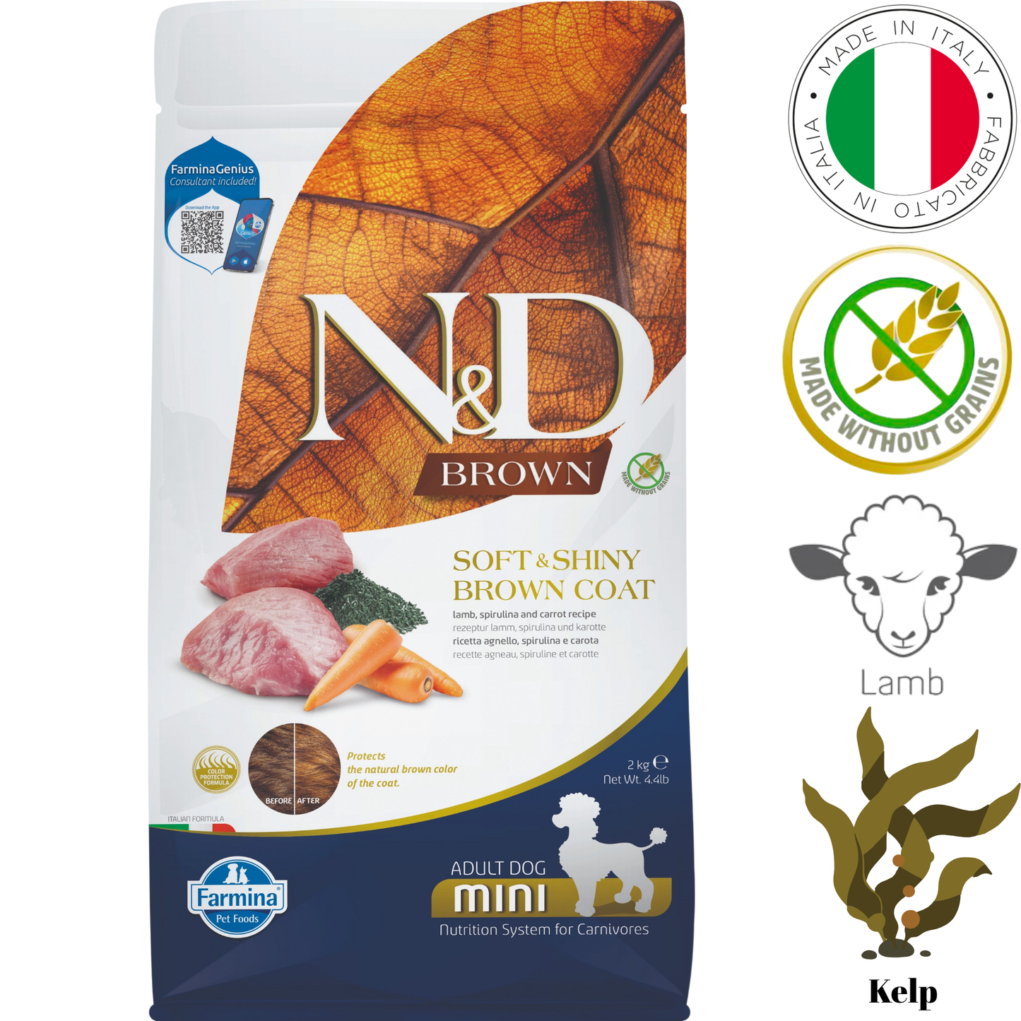 Farmina - Soft & Shiny Brown Coat Lamb & Kelp Adult Mini Dry Dog Food - 4.4 lb