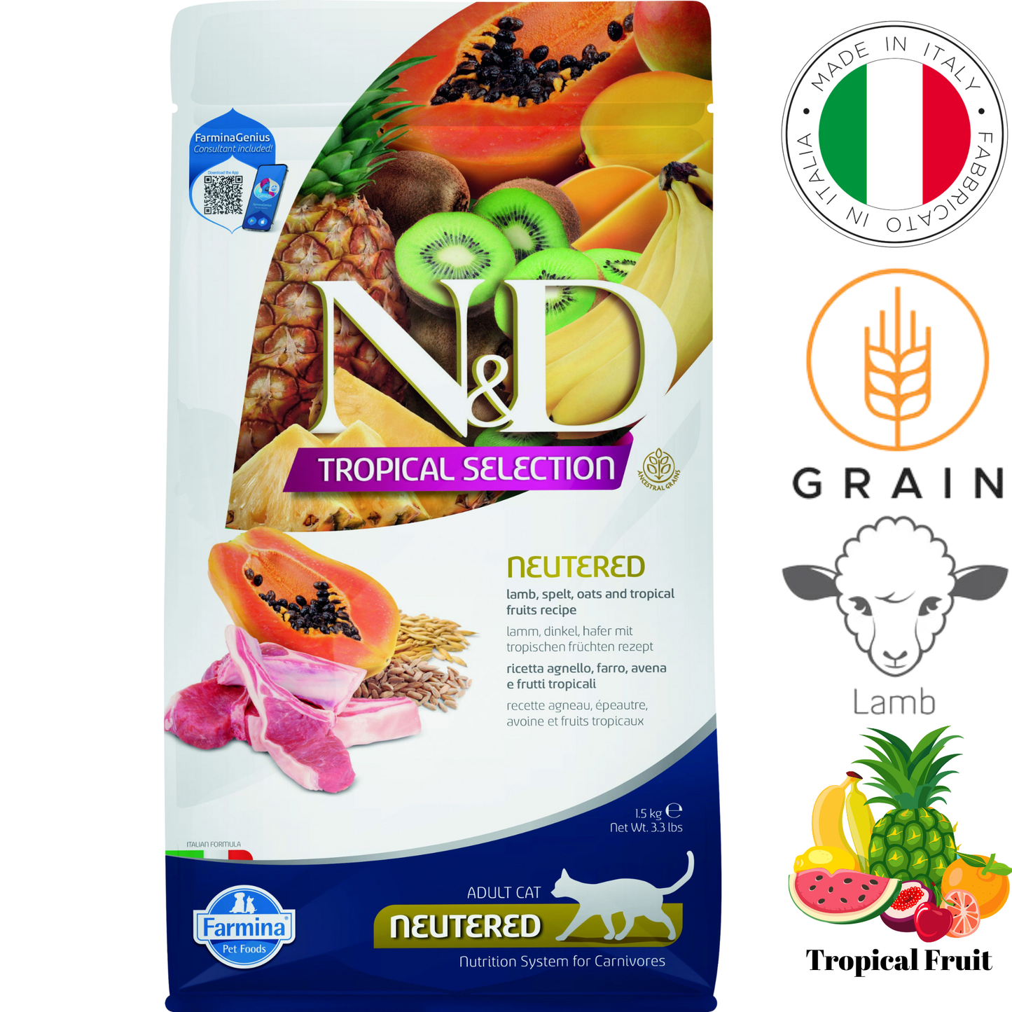 Farmina - Tropical Selection Lamb & Tropical Fruits Neutered Dry Cat Food - 3.3 lb