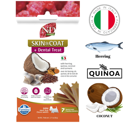 Farmina - Skin & Coat Herring & Quinoa Adult Mini Dental Dog Treats - 60 Grams