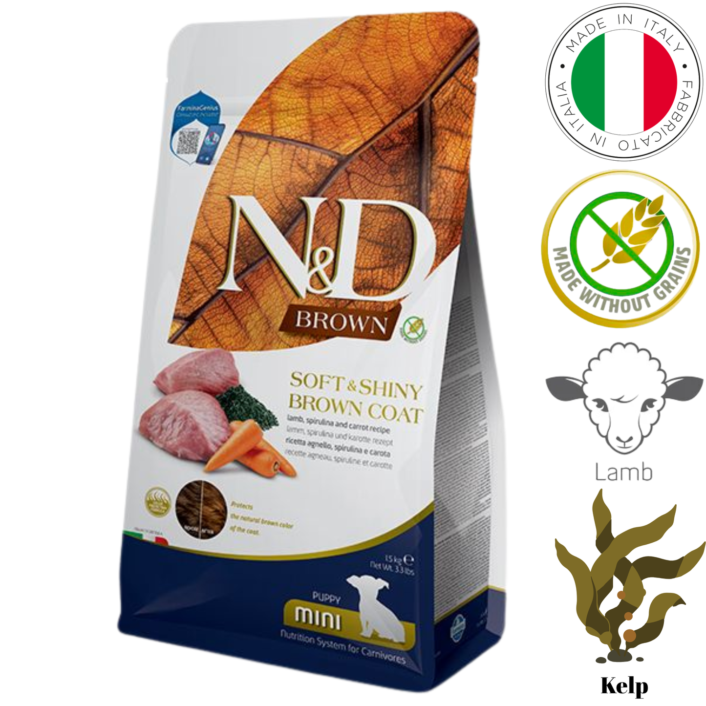 Farmina - Soft & Shiny Brown Coat Lamb & Kelp Mini Puppy Dry Dog Food - 3.3 lb