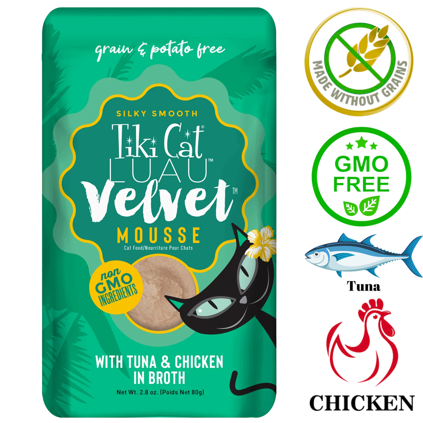 Tiki Cat - Luau Velvet Mousse Tuna & Chicken In Broth Wet Cat Food Pouch - 2.8 Oz