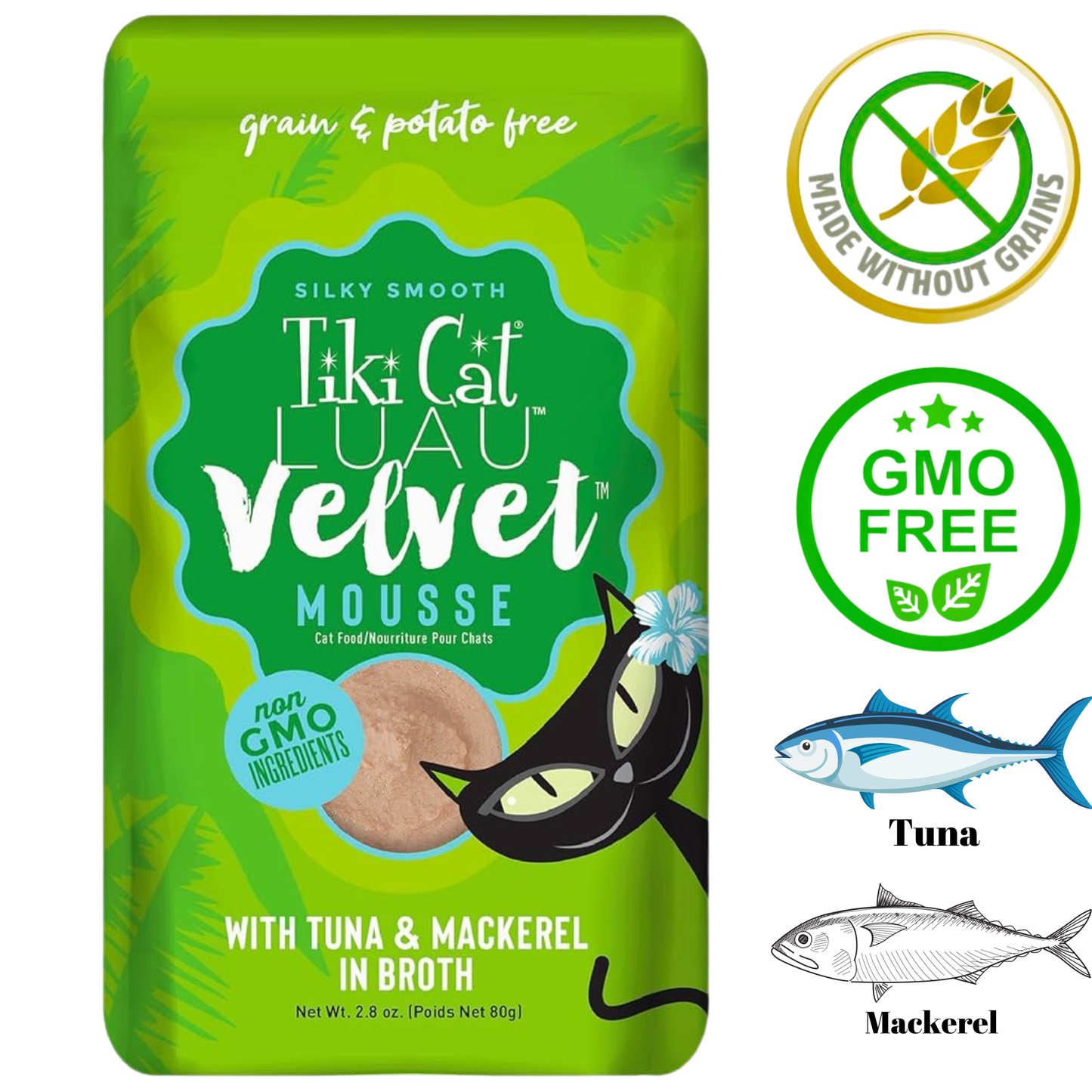 Tiki Cat - Luau Velvet Mousse Tuna & Mackerel In Broth Wet Cat Food Pouch - 2.8 Oz