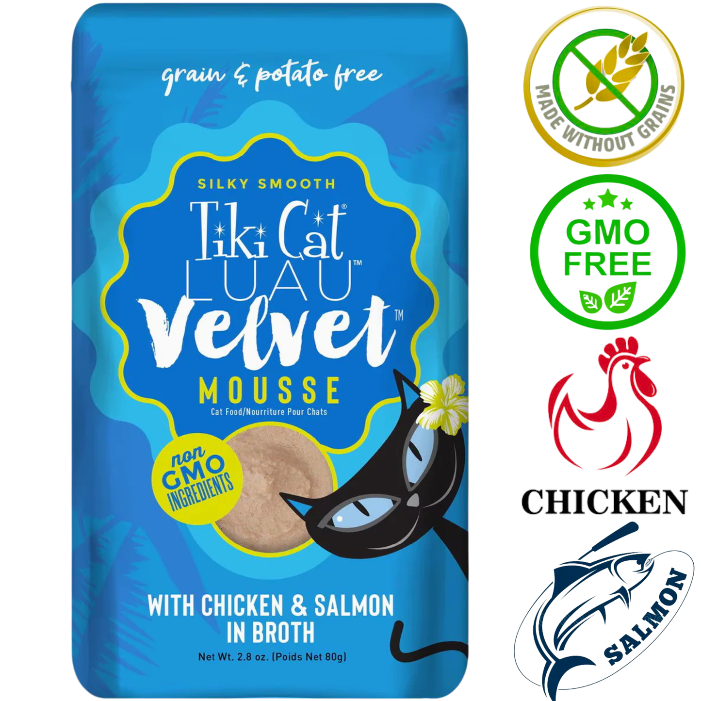 Tiki Cat - Luau Velvet Mousse Chicken & Salmon In Broth Wet Cat Food Pouch - 2.8 Oz