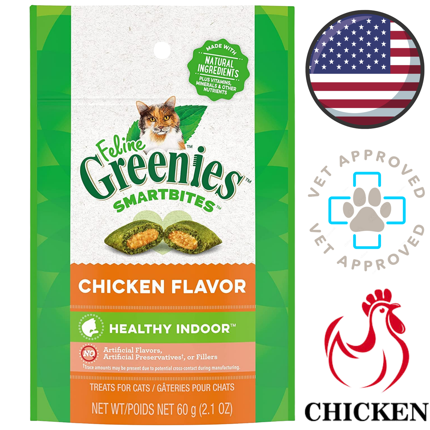 Greenies - Smartbites Healthy Indoor Chicken Cat Treats - 2.1 Oz