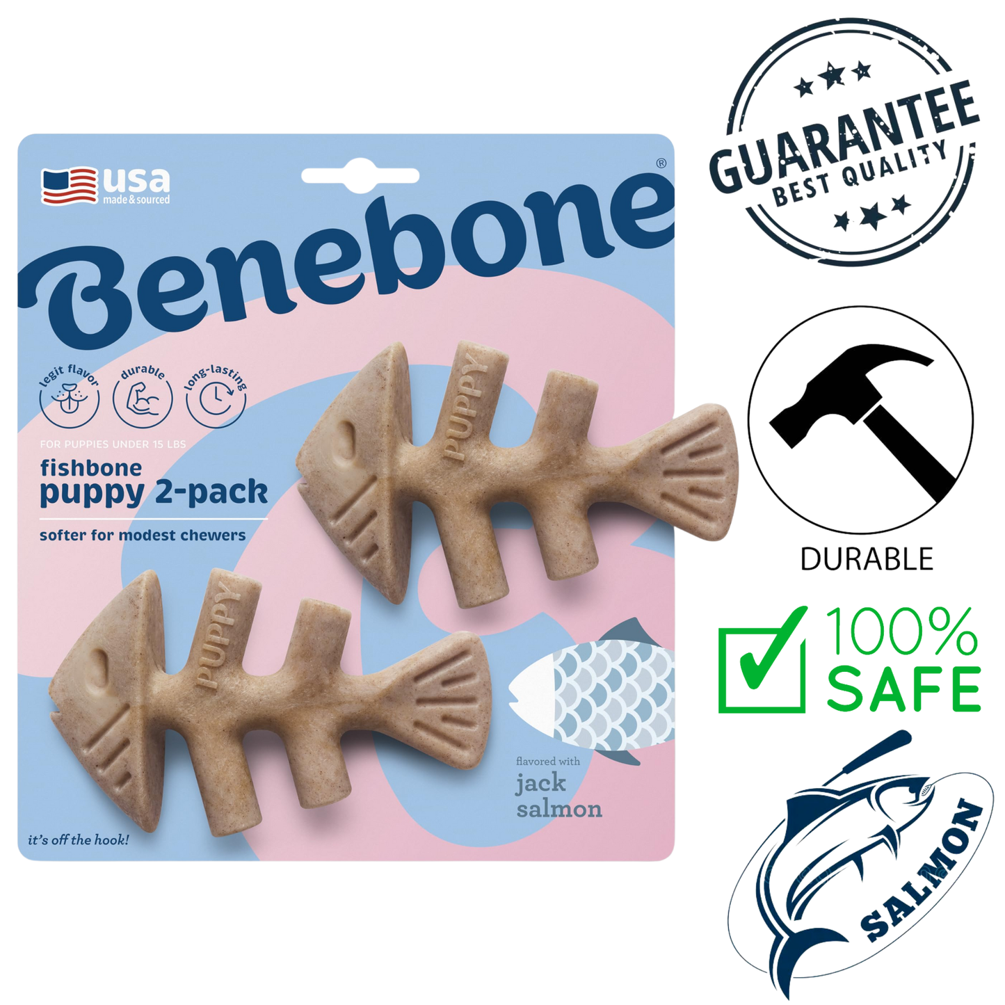 Benebone - Salmon Fishbone Tiny Puppy Dog Chew Treat - 2 Pack