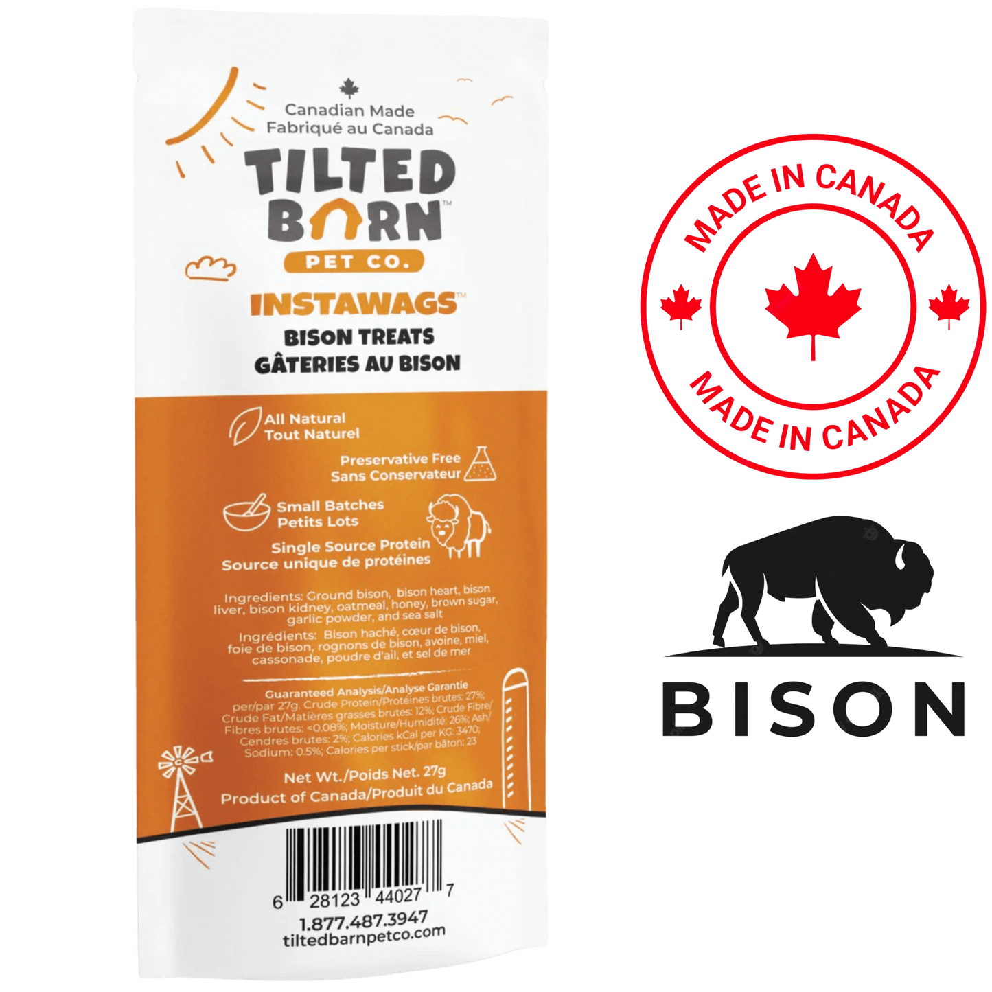 Tilted Barn - Canadian Bison InstaWags Dog Treats - 27 Grams