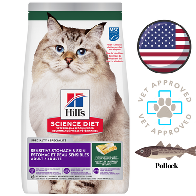 Hill's Science Diet - Sensitive Stomach & Skin Pollock & Barley Dry Cat Food - 3.5 lb