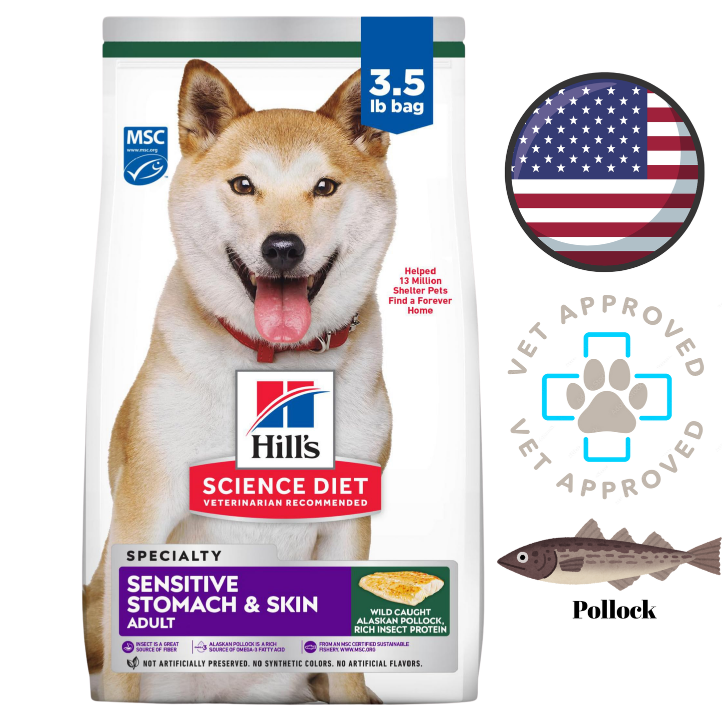 Hill's Science Diet - Sensitive Stomach & Skin Pollock & Barley Dry Dog Food - 3.5 lb