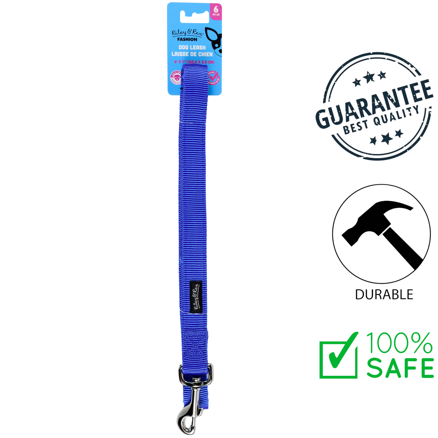 Riley & Rex - 4 Ft Solid Nylon Dog Leash