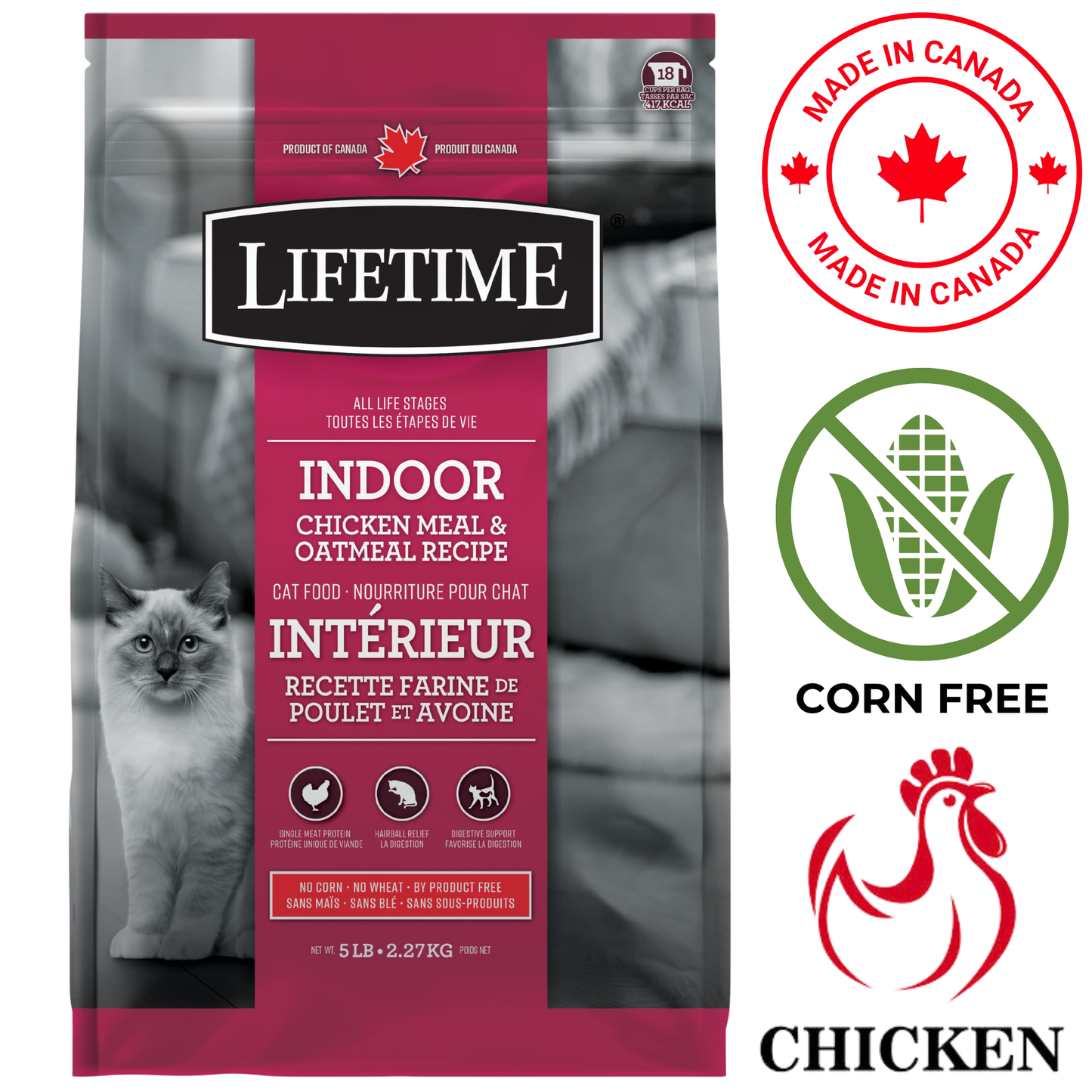 Lifetime - Indoor Chicken & Oatmeal Dry Cat Food