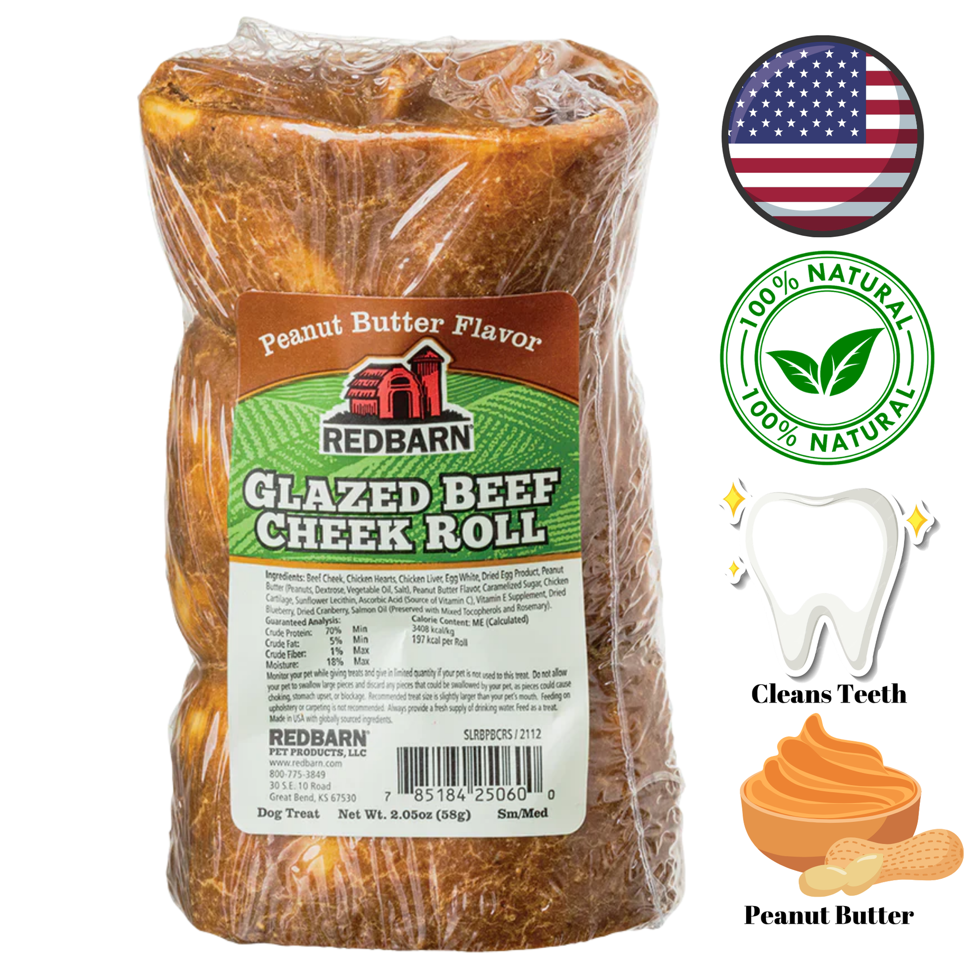 RedBarn - Glazed Beef Cheek Roll Peanut Butter Dog Treats