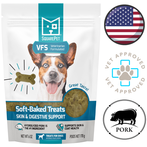 SquarePet - Friandises moelleuses cuites au four pour chiens, soutien de la peau et du système digestif - 170 grammes