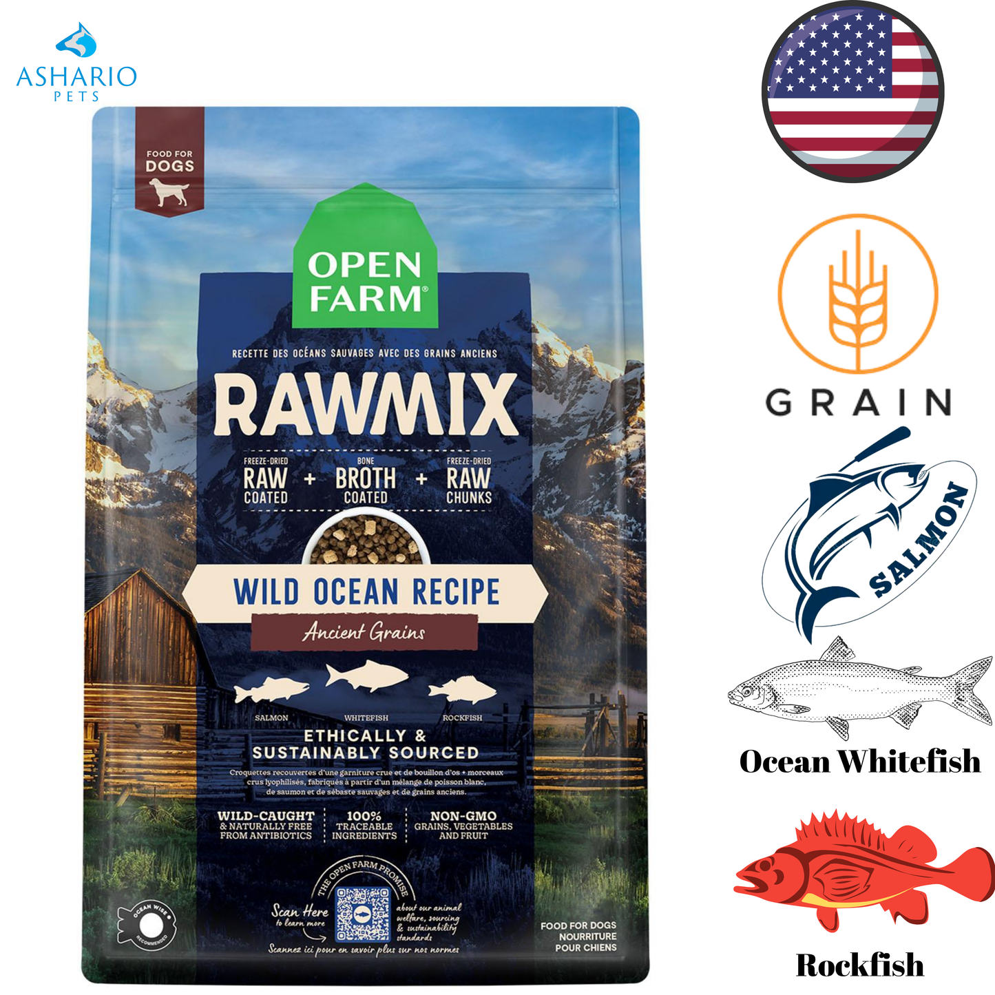 Open Farm - Nourriture sèche pour chiens RawMix aux céréales anciennes et à l'océan sauvage - 3,5 lb