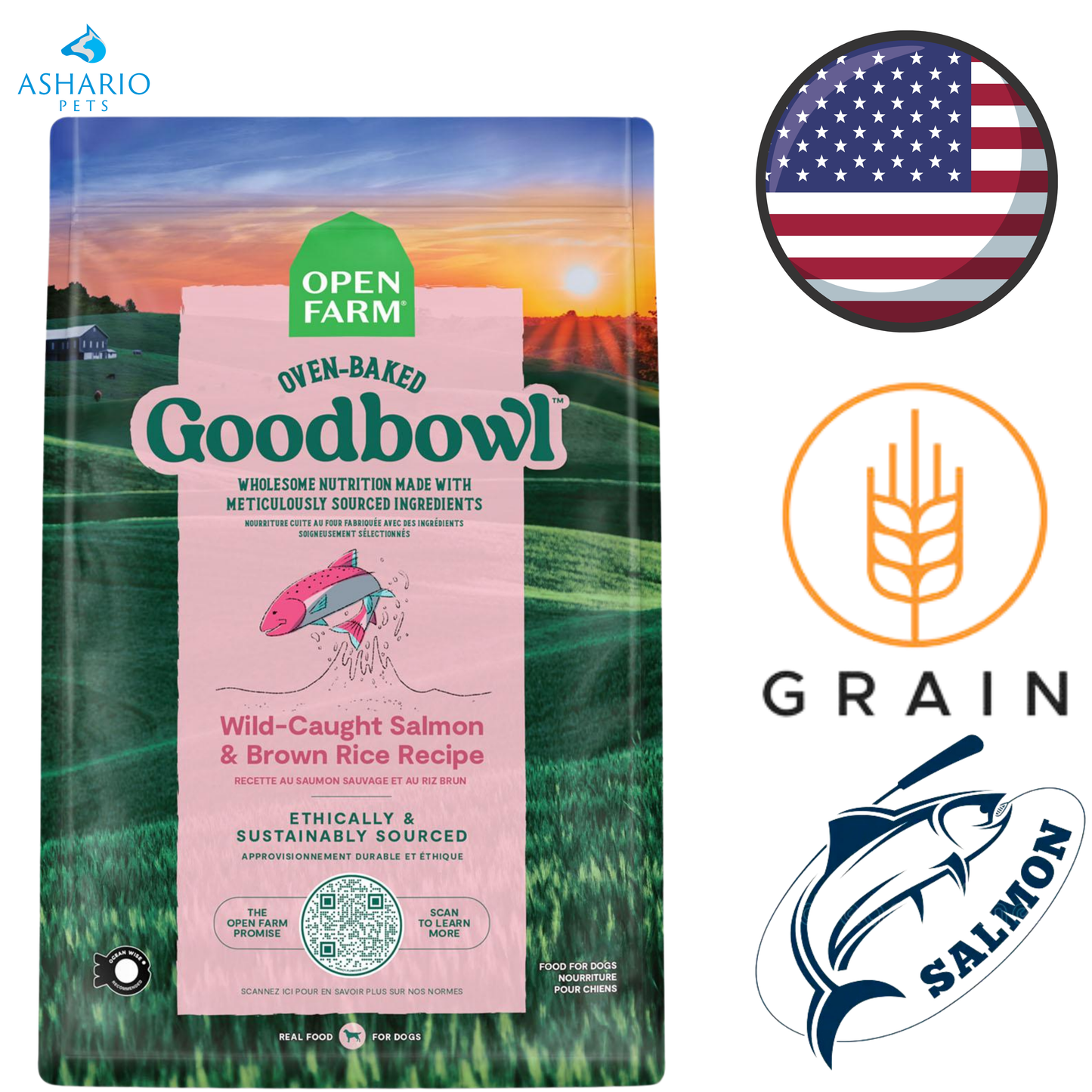 Open Farm - Croquettes pour chiens Goodbowl au saumon sauvage et au riz brun - 1,6 kg, 10 kg