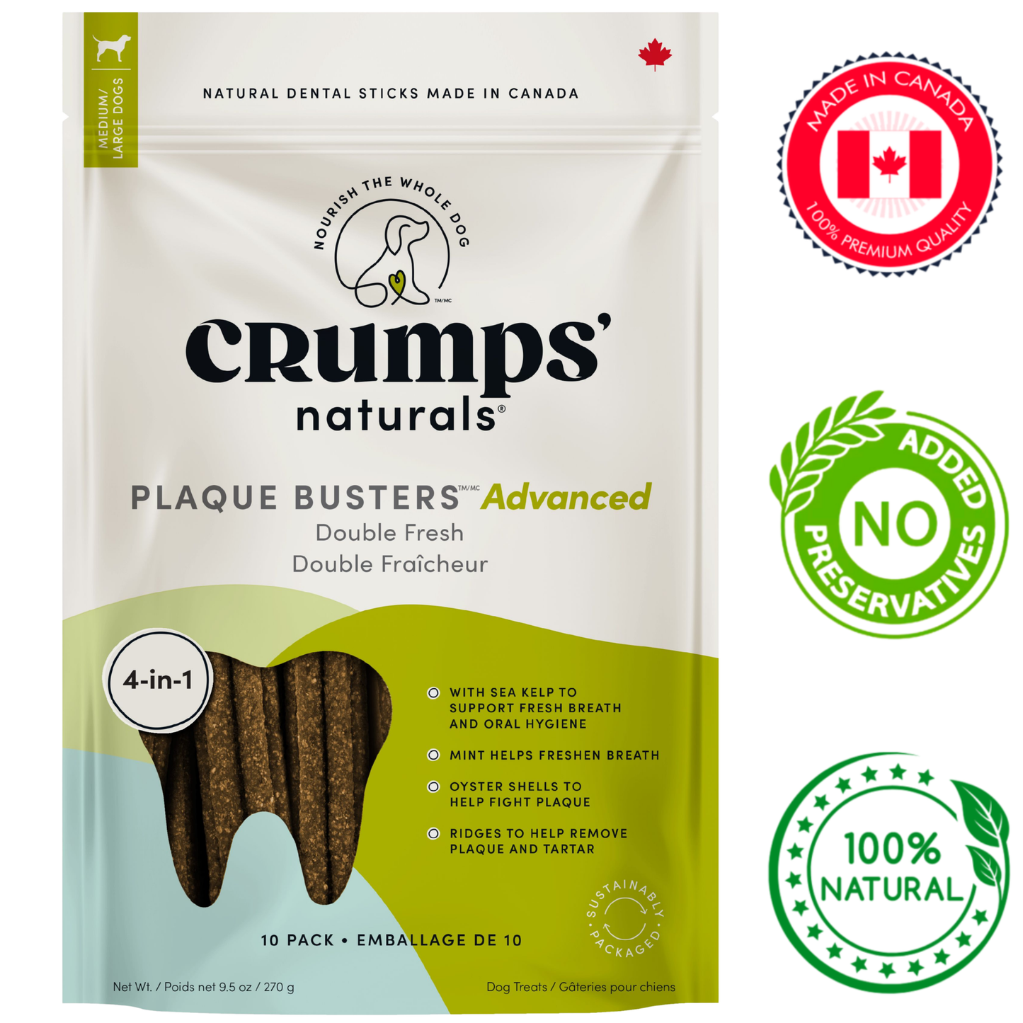 Crumps' Natural - Plaque Busters Advanced Double Fresh Dental Sticks With Sea Kelp & Mint Dog Treats — main